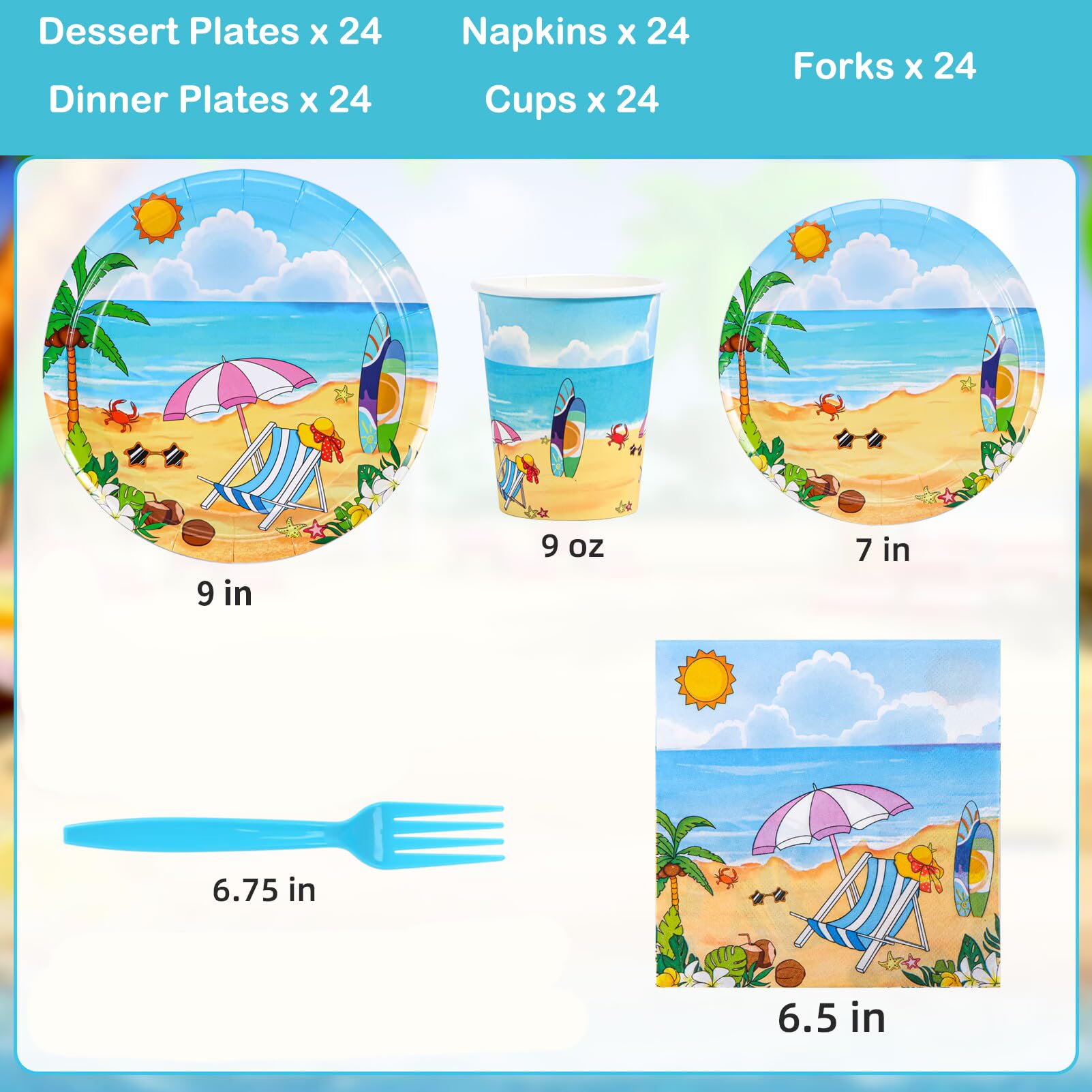 Atonofun Beach Party Supplies, Beach Plates And Napkins Set, Disposable Beach Plates, Cups, Napkins And Cutlery For Birthday, Po