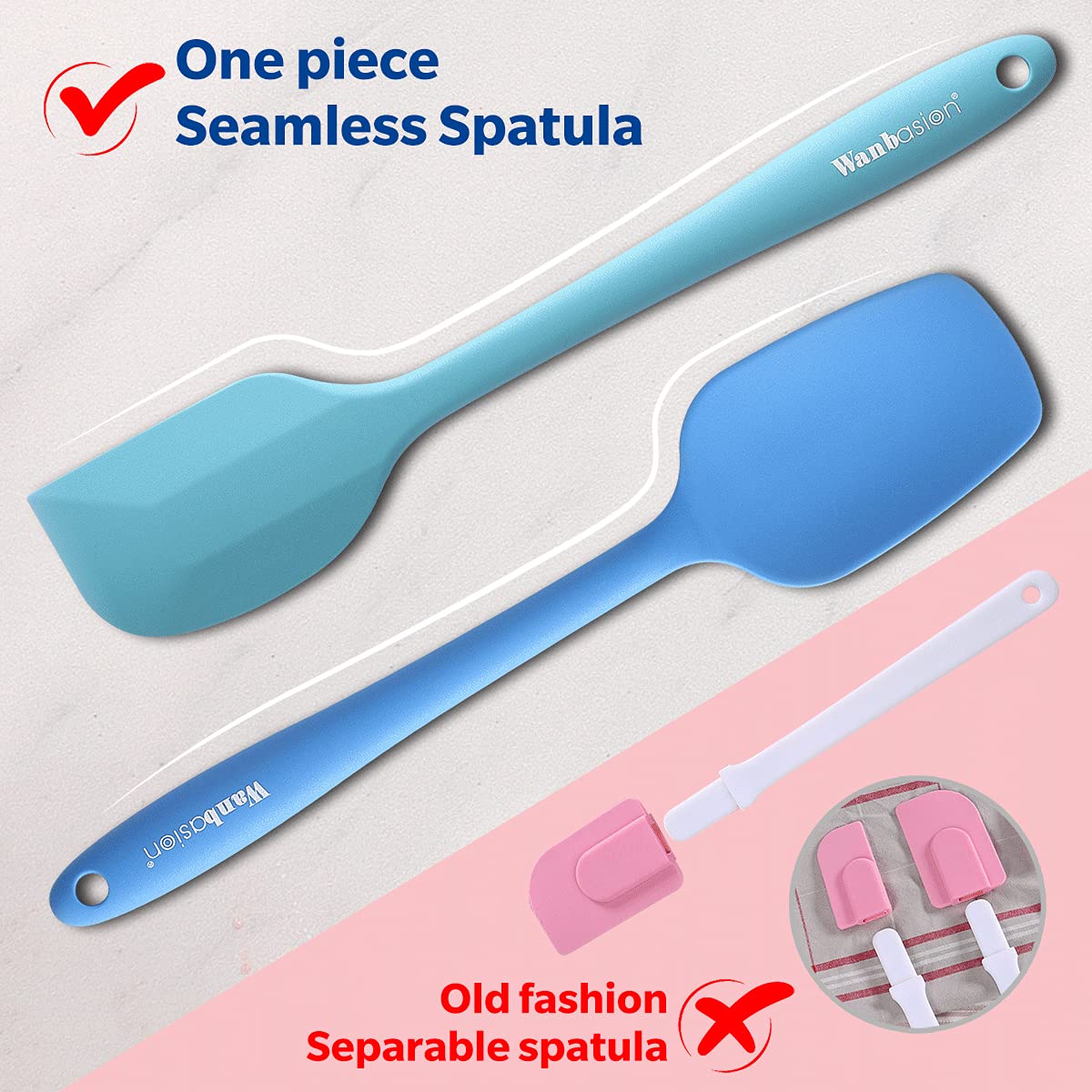 Wanbasion 5 Piece Premium Silicone Spatula Set Heat Resistant, Colorful Rubber Baking Spatula Set, Kitchen Spatula Set Dishwashe