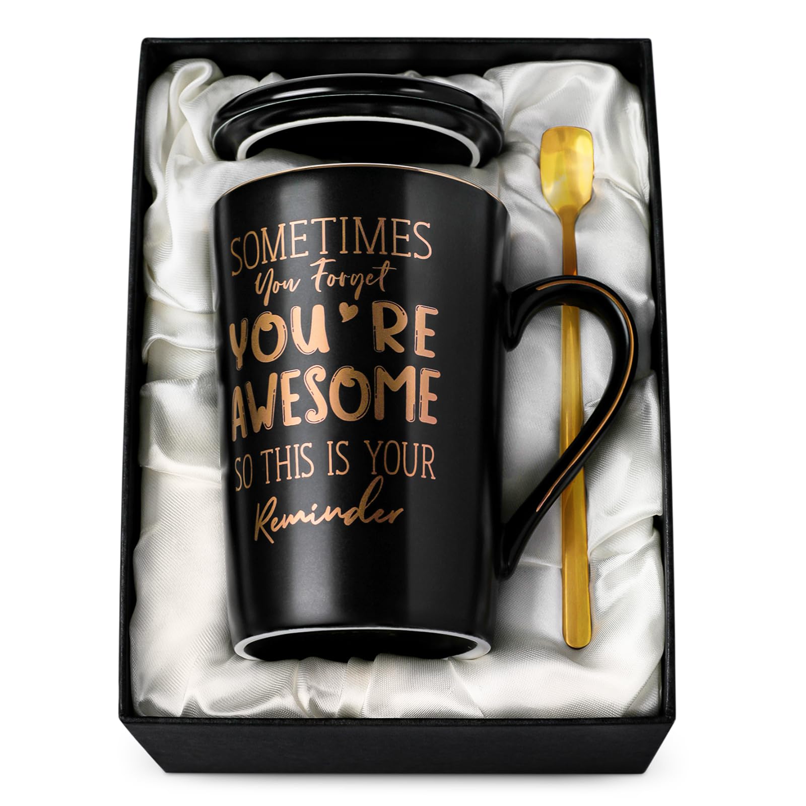 Anniversary Birthday Thank You Gifts for Men, Sometimes You Forget Youre Awesome - 14oz Unique Black Ceramic Inspirational Mug 