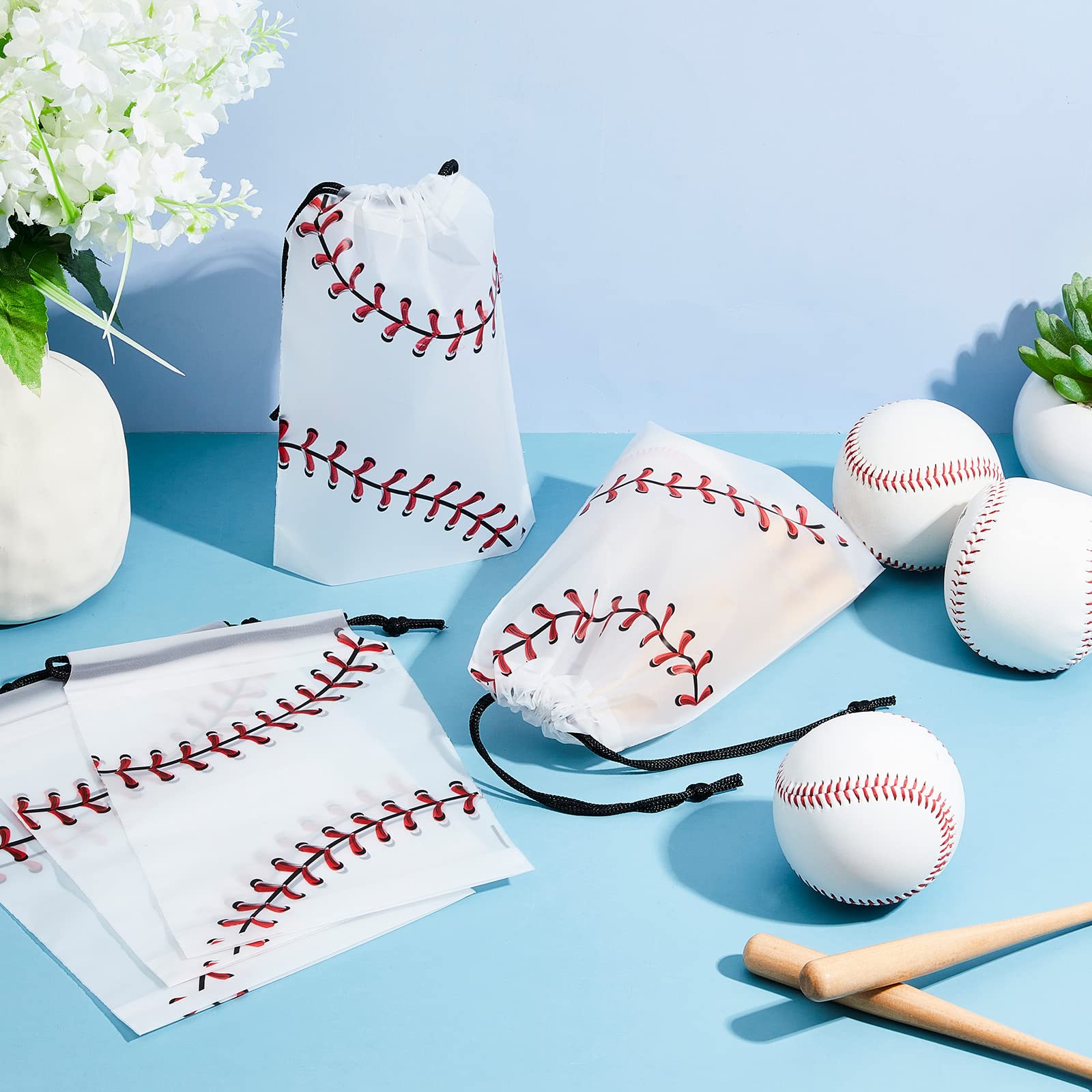 Flutesan 50 Pack Drawstring Baseball Party Favor Bags Plastic Baseball Snack Bags Baseball Goodie Bags Baseball Gift Bags For Ki