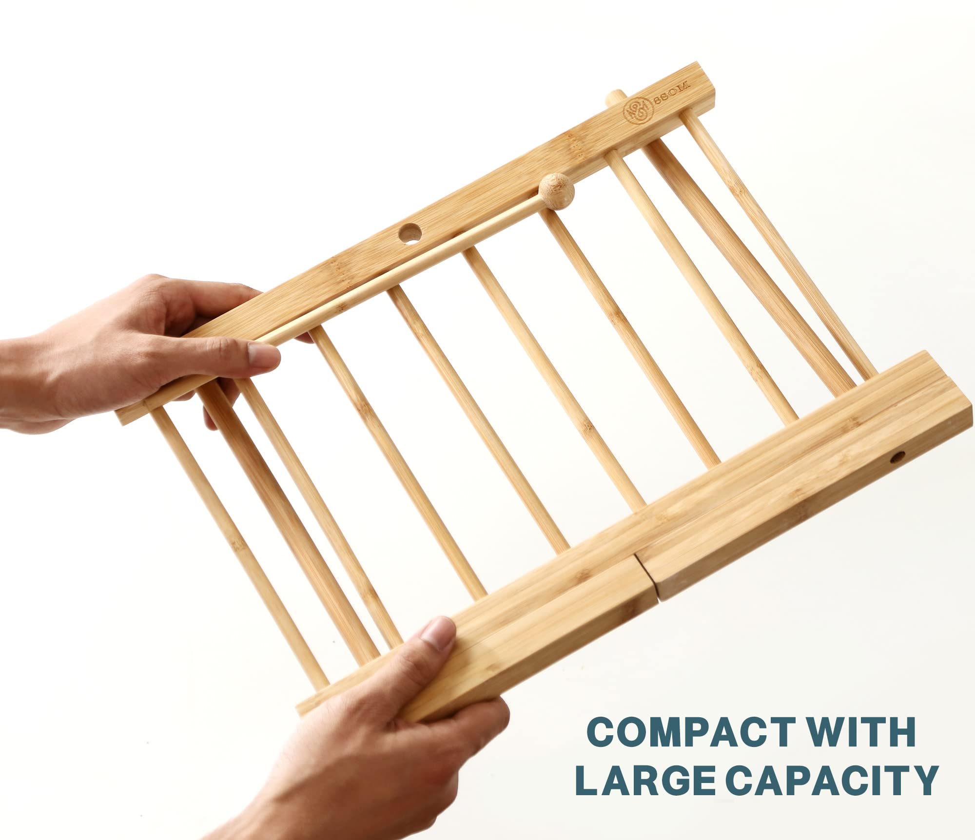 8SOM Bamboo Pasta Drying Rack with 8 Bars and Transfer Wand, Easy to Transfer for Drying Pasta and Cooking, Special Suspension D