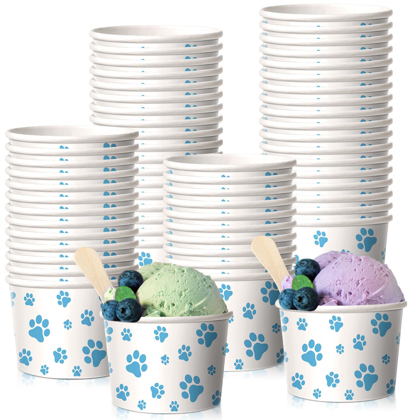 Patelai Count 8 oz Paw Print Ice Cream Cups Bulk Paper Pup Cups Disposable Dog Bowls Dog Paw Print Dessert Bowls for Doggie Pupp