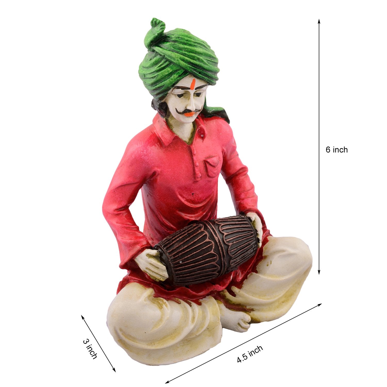 Ecraftindia Rajasthani Lady Playing Dholak Showpiece Polyresin Statue (11.25 Cm X 7.5 Cm X 15 Cm, Green And Orange)