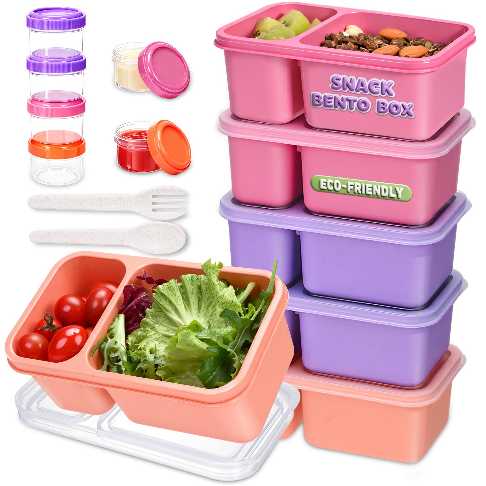 Hiitytin 6 Pack Snackle Box Container for Meal Prep, 2 Compartment Small Reusable Lunchable Toddlers Snack Pack Box Containers w