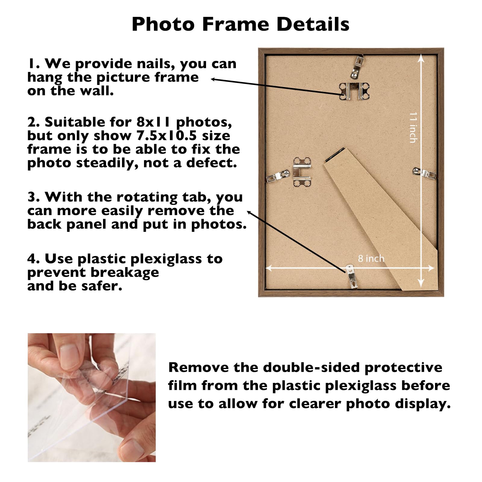 JCJMY 8x11 Picture Frame Brown for Wall Hanging or Tabletop, Wall Mounting Horizontally or Vertically, 8 x 11 Wall Gallery Poste