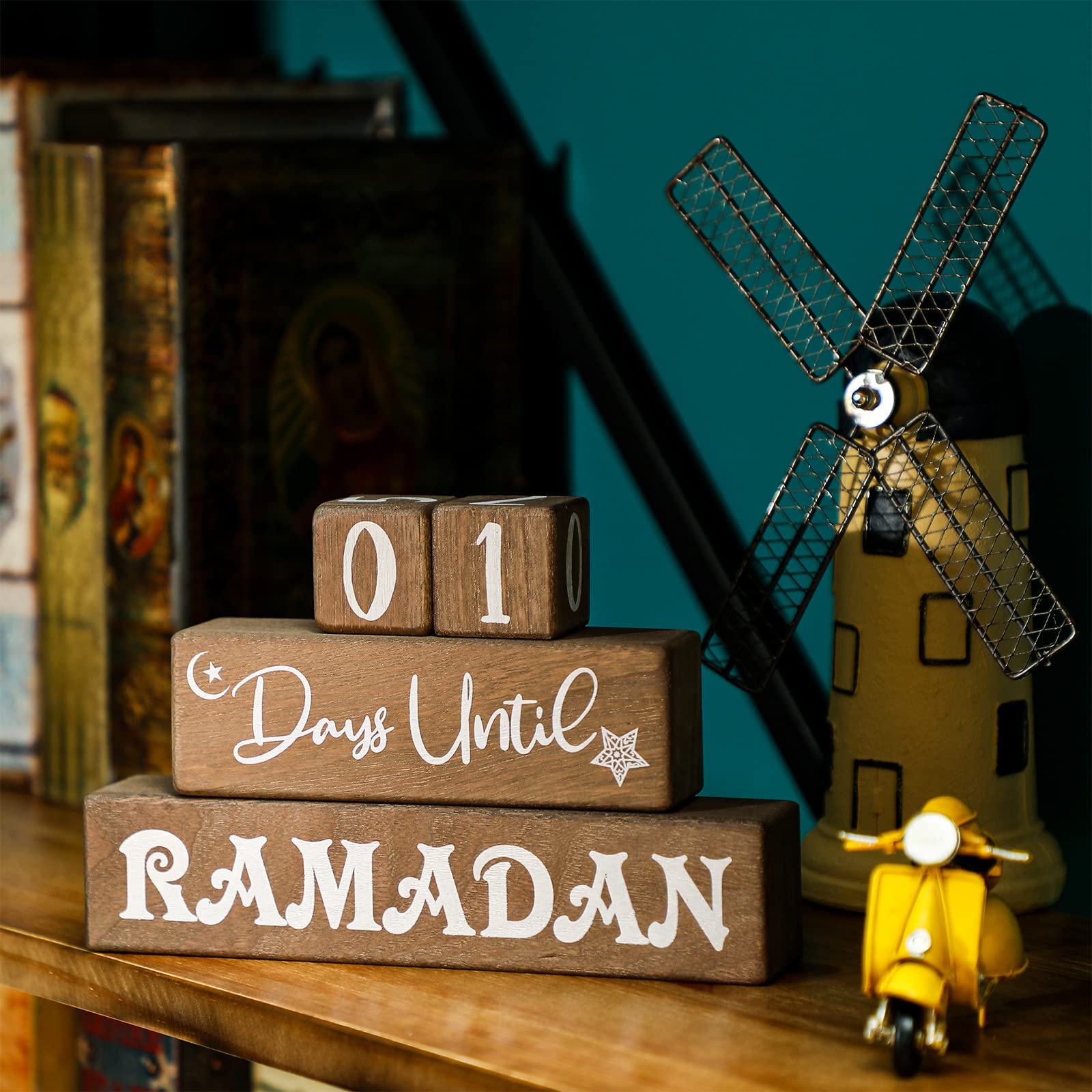 Amyhill 4 Pcs Ramadan Calendar Block Set Ramadan Advent Countdown Eid Calendar Countdown Calendar Ramadan Table Decor Ramadan Wo