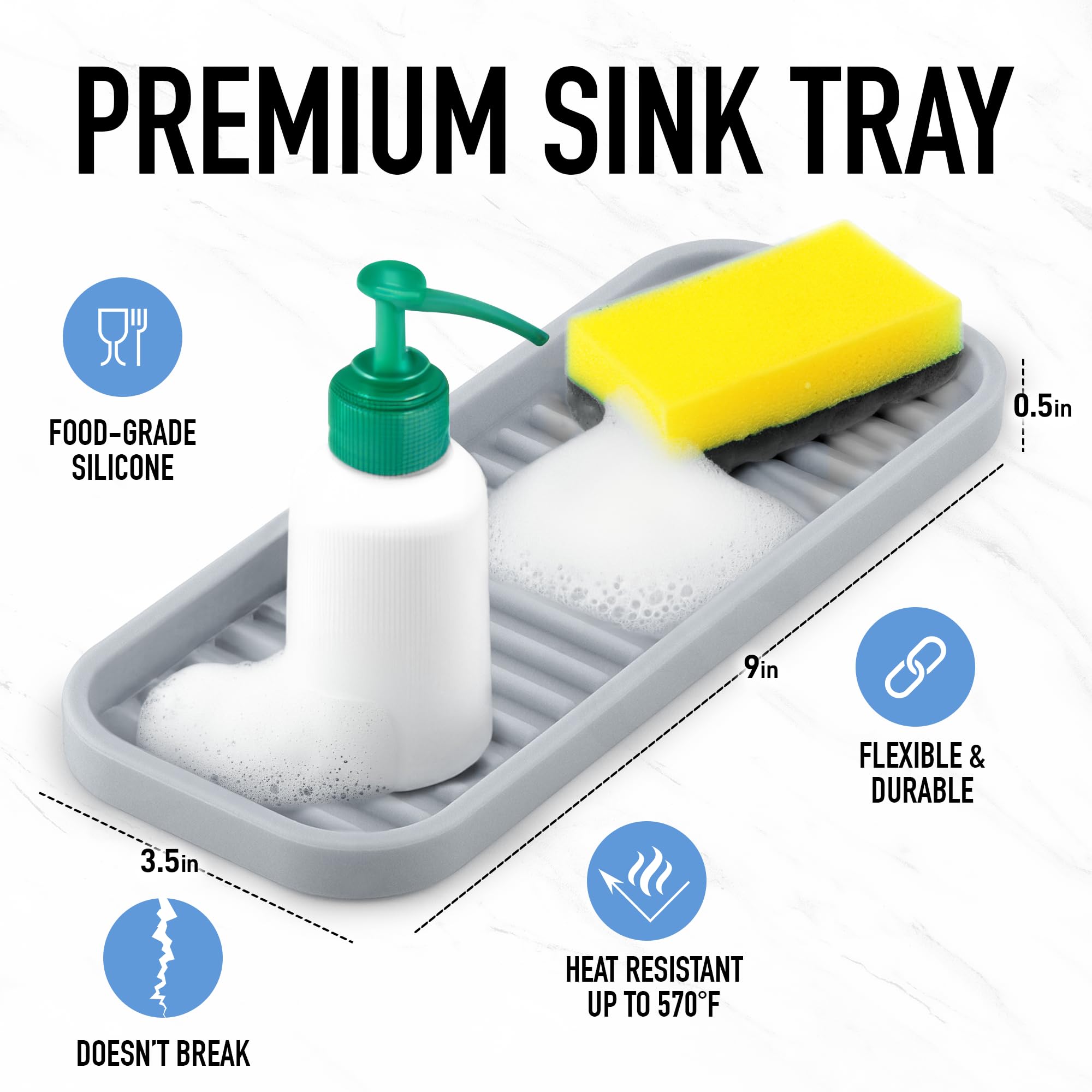 Zulay (9X3.5) Silicone Sponge Holder For Kitchen Sink - Flexible Multipurpose Kitchen Soap Tray Sponge Holder - Sink Organizer T