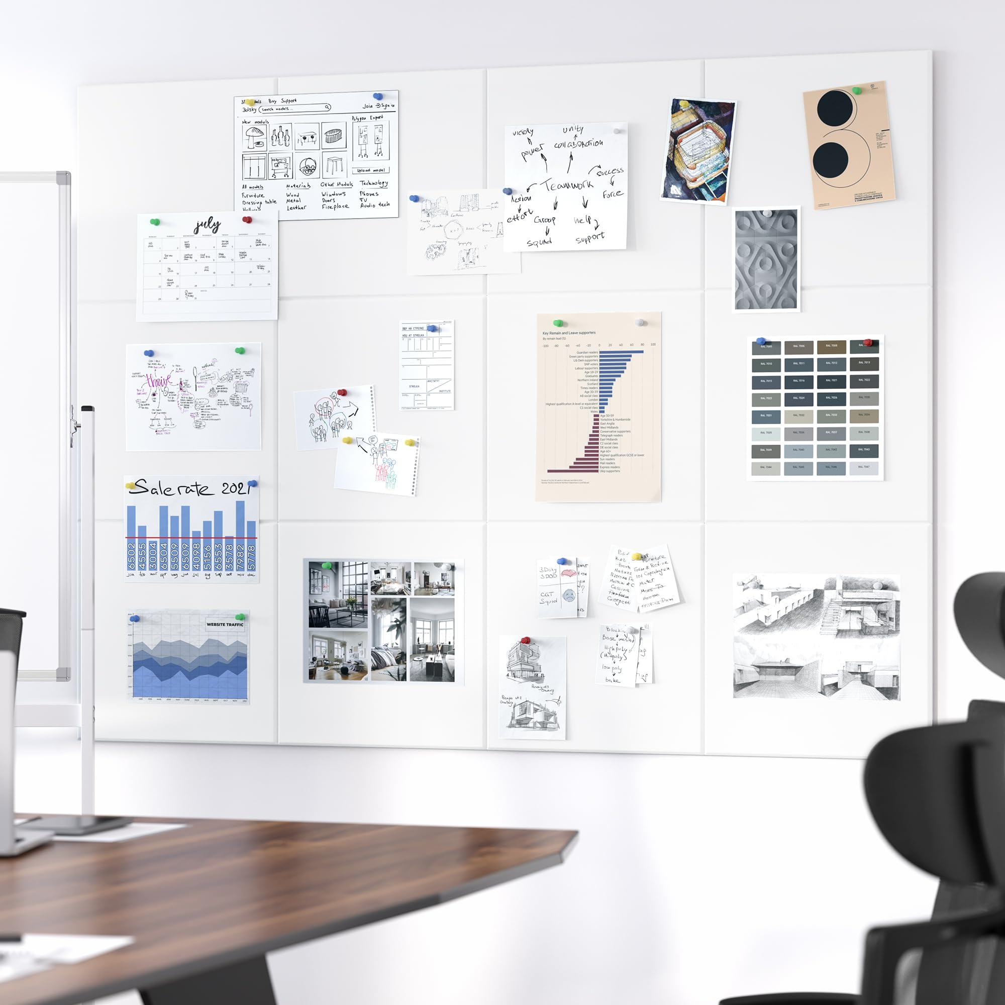 Neatsure Large Cork Board for Wall, 48 x 36 Bulletin Board with Pushpins, 12 Panels Felt Tiles Tack Push Pin Board for Office, W