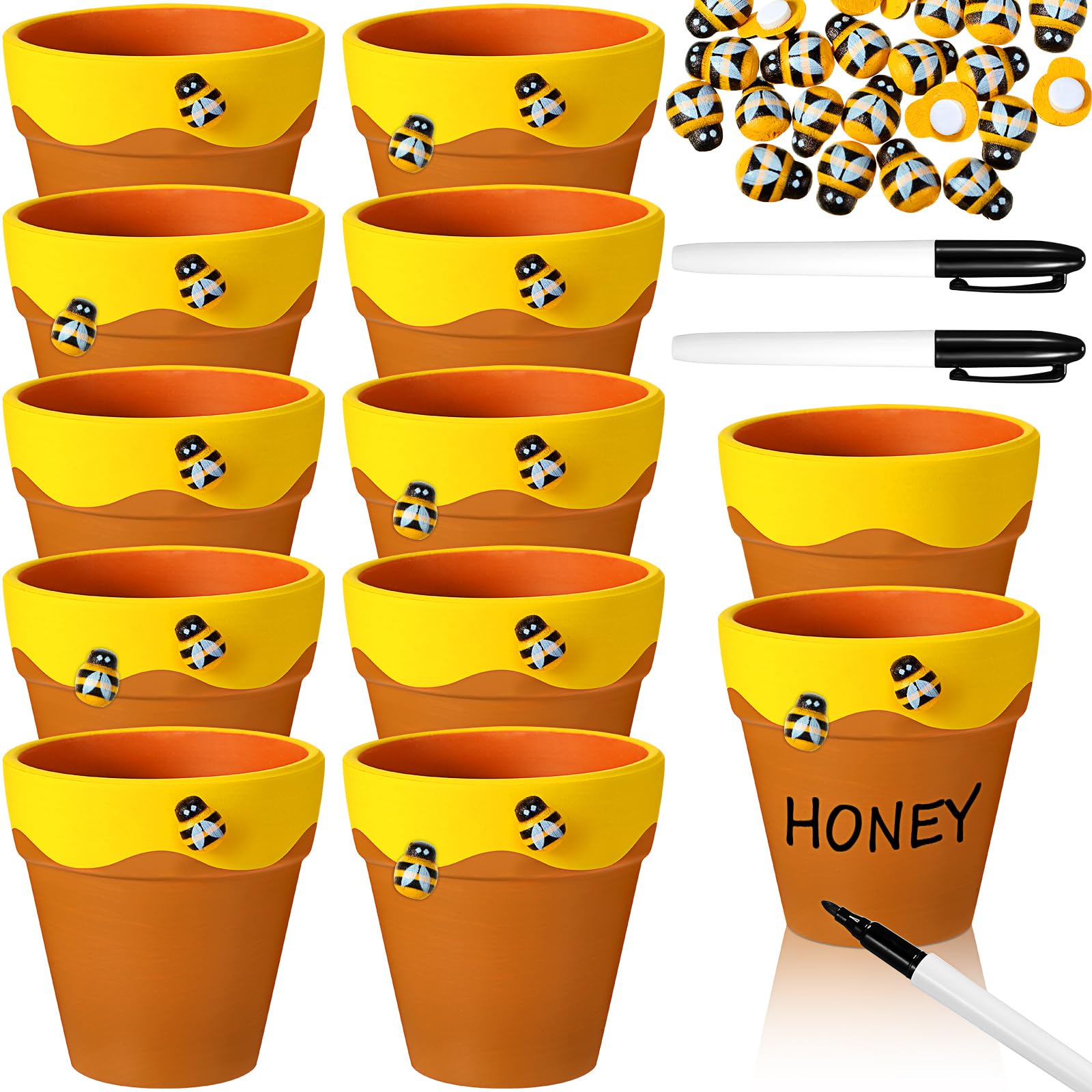 Leinuosen 12 Pcs Honey Bee Pot 3 Inch Honey Jars Cupcake, Yellow and Brown