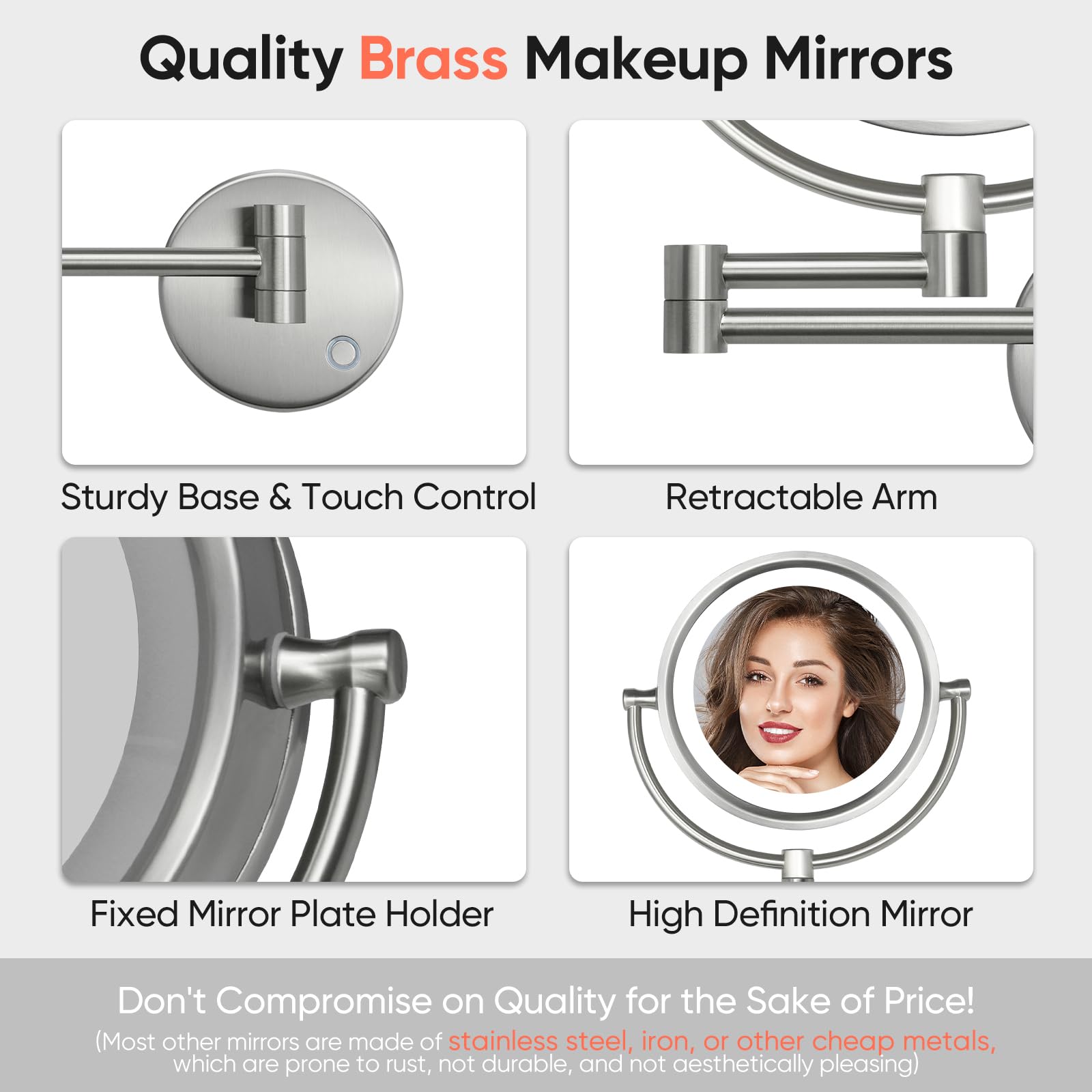 Gurun 8.5 Inch Magnifying Makeup Mirror With 3 Tones Dimmable Led Lights Double Sided Touch Control Vanity Mirror For Bathroom W