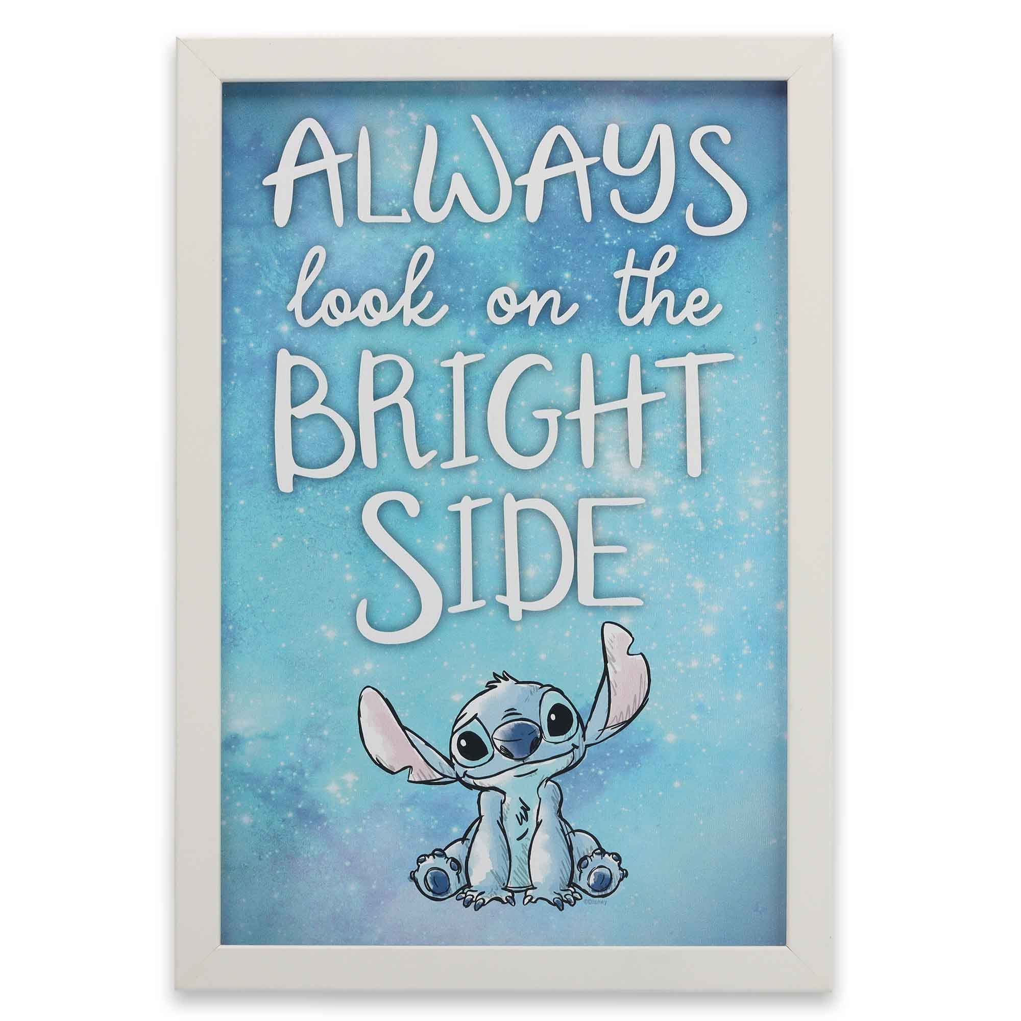 Disney Lilo And Stitch Always Look On The Bright Side Framed Wood Wall Decor - Cute Stitch Wall Art For Home Decorating
