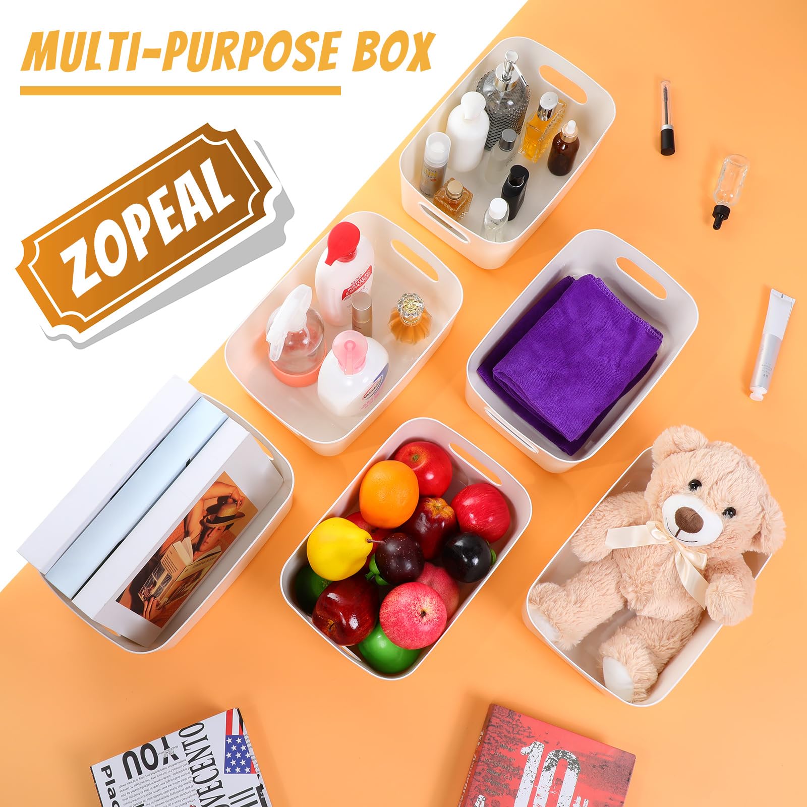 Zopeal Plastic Storage Bins 10 Pcs White Storage Bin Pantry Organizer Bins Small Storage Baskets Storage Containers For Home(12
