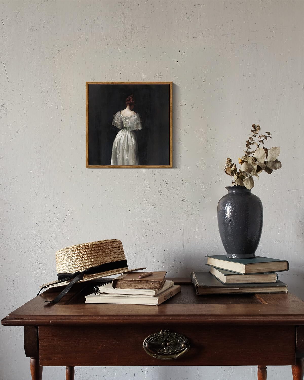 Insimsea Square Framed Canvas Wall Art, Home Decor Seventeenth Century Lady Classical Wall Art Painting, Desk Decor, Canvas Art