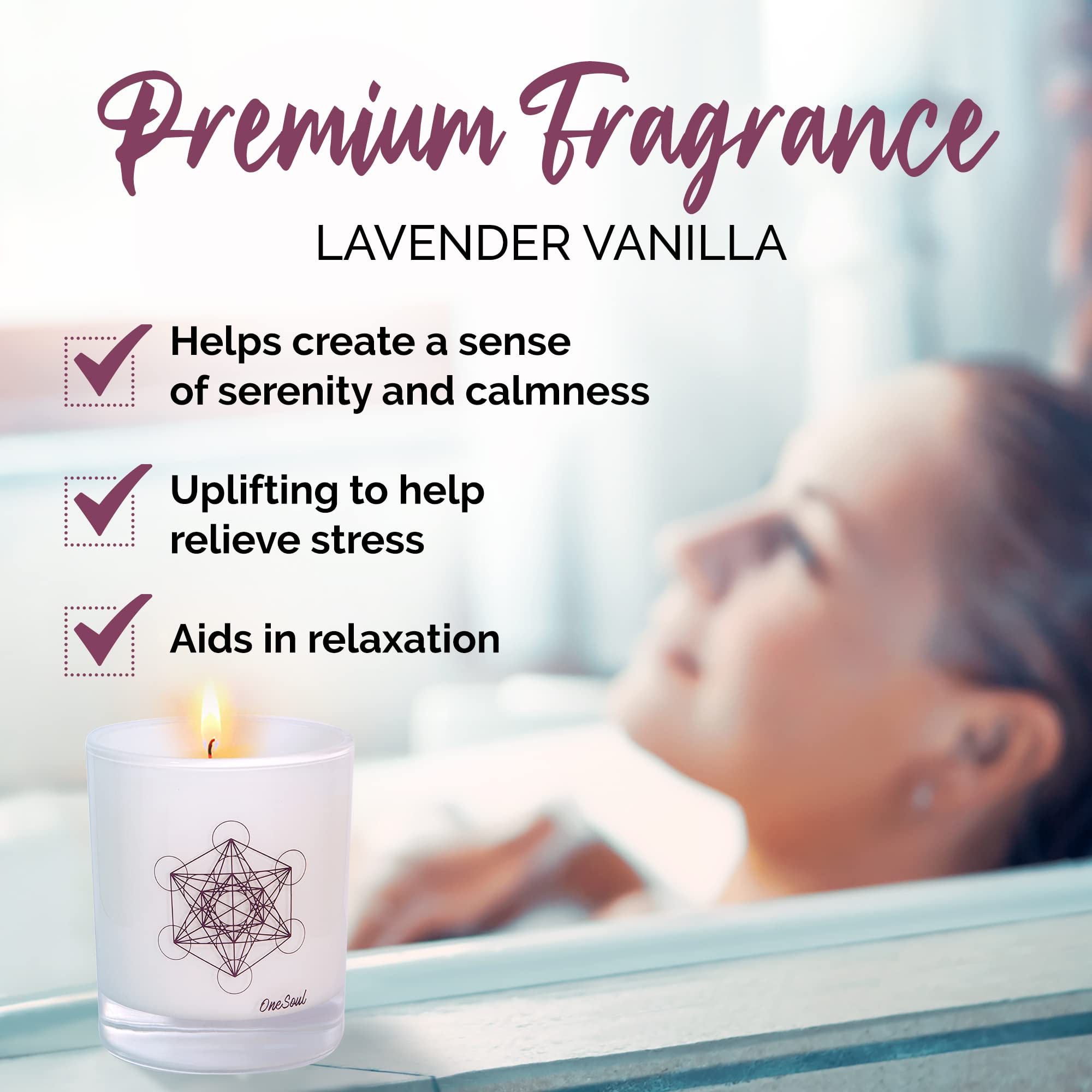 Lavender Vanilla Aromatherapy Candle, Floral Scented Candles, Luxury Candles Scented with Metatrons Cube Symbol, Hand-Poured Soy