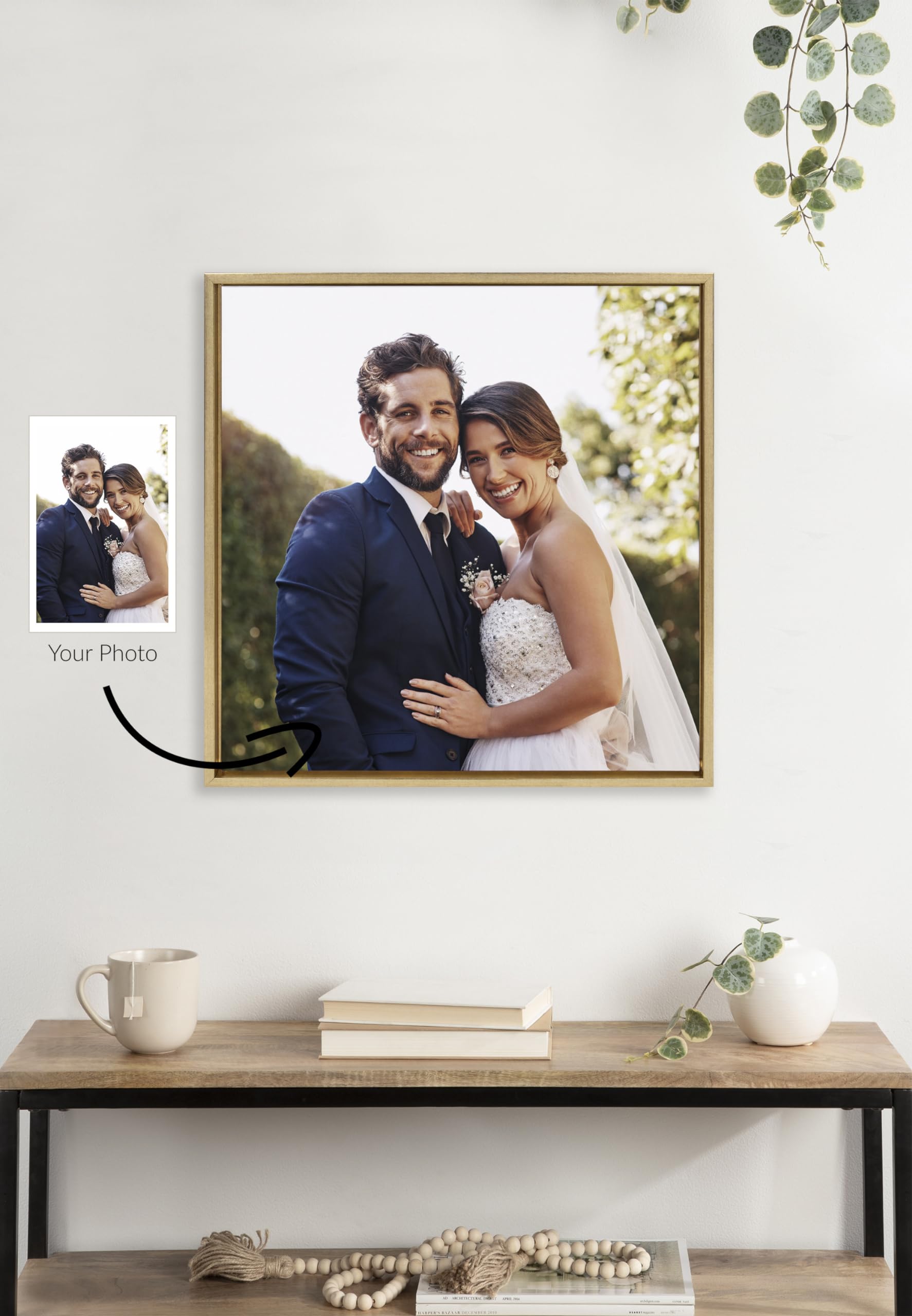 Kate And Laurel Sylvie Square Custom Printed Framed Canvas Wall Art, 22X22 Bright Gold, Personal Canvas Print With Your Photos F