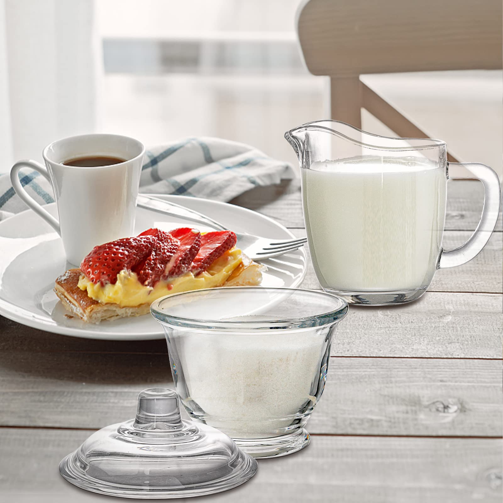 Nicunom Glass Sugar And Creamer Set For Coffee And Tea, Clear Cream Pitcher And Sugar Bowl With Lid, Cream Jug Sugar Jar, Coffee