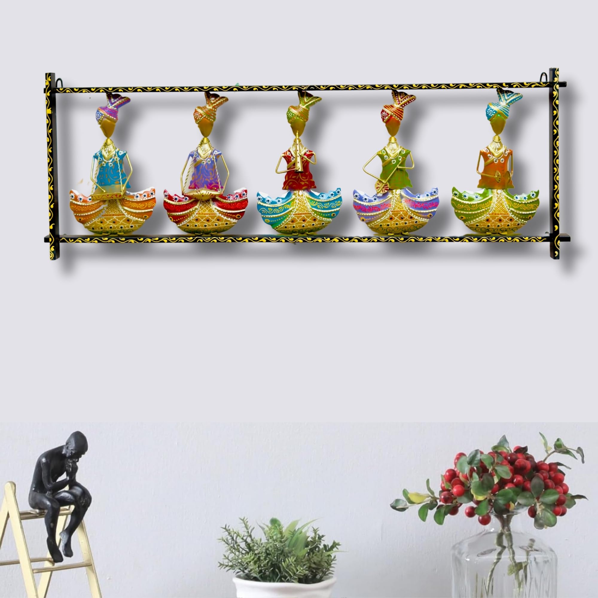 Rsn Metal Wall Hanging Of 5 Rajasthani Musician Playing Wall Art Sculpture,Metal Wall Decor/Wall Hanging (44 X15.5 X 2Inches)