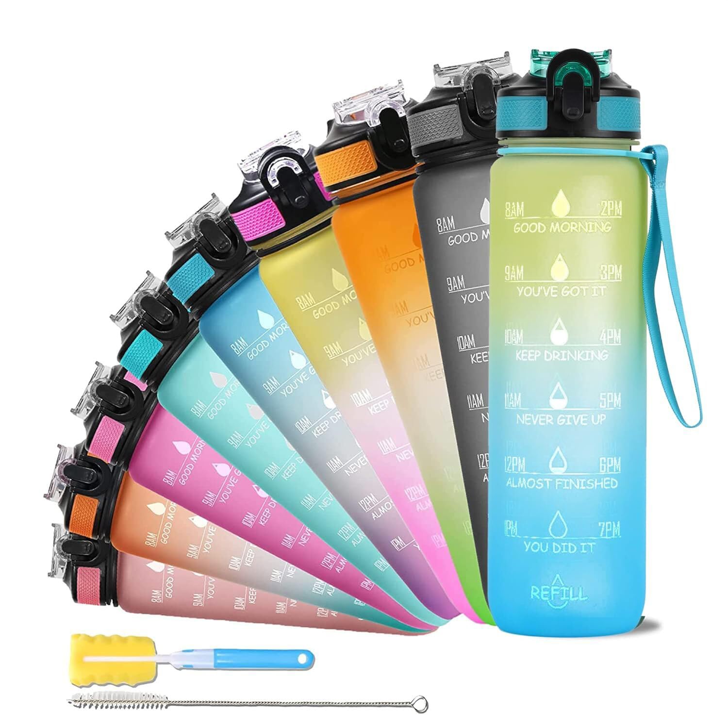 SOLARA Water Bottle with Straw, Motivational Water Bottle Reminder with Times to Drink, Water Bottle for Gym, Office | BPA Free 