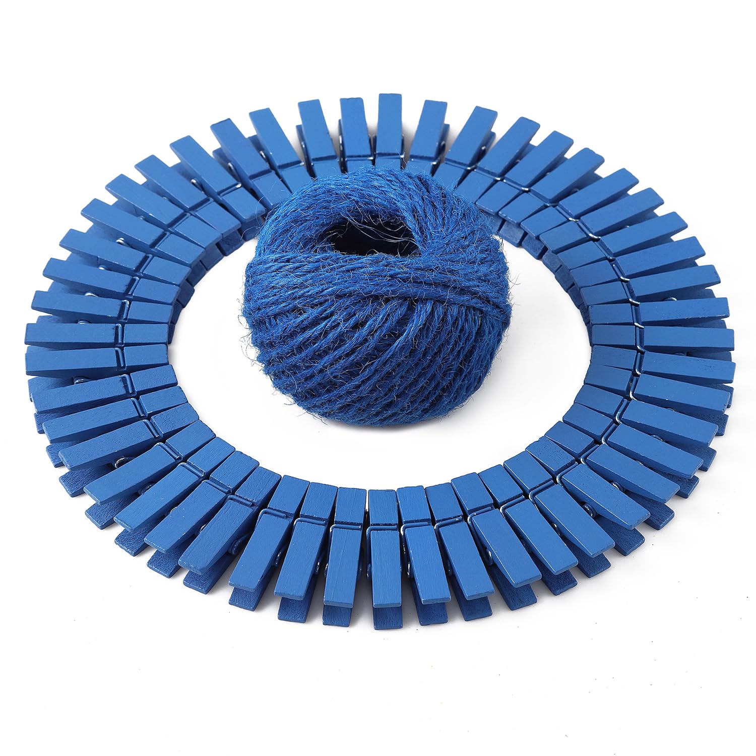Hstech 100 Pcs Blue Mini Natural Wooden Clothespins And 82 Ft Jute Twine, Baby Clothes Pins, 3.5 Cm Craft Photo Clips For Home S