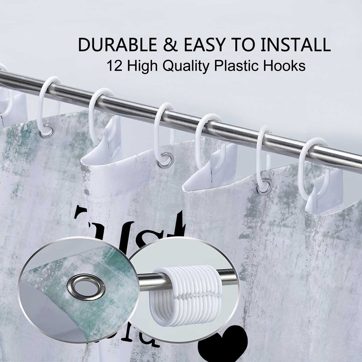 Rustic Farmhouse Teal Shower Curtain Bible Verse Inspirational Shower Curtain Country Farm Teal Daisy Flowers Butterfly Abstract