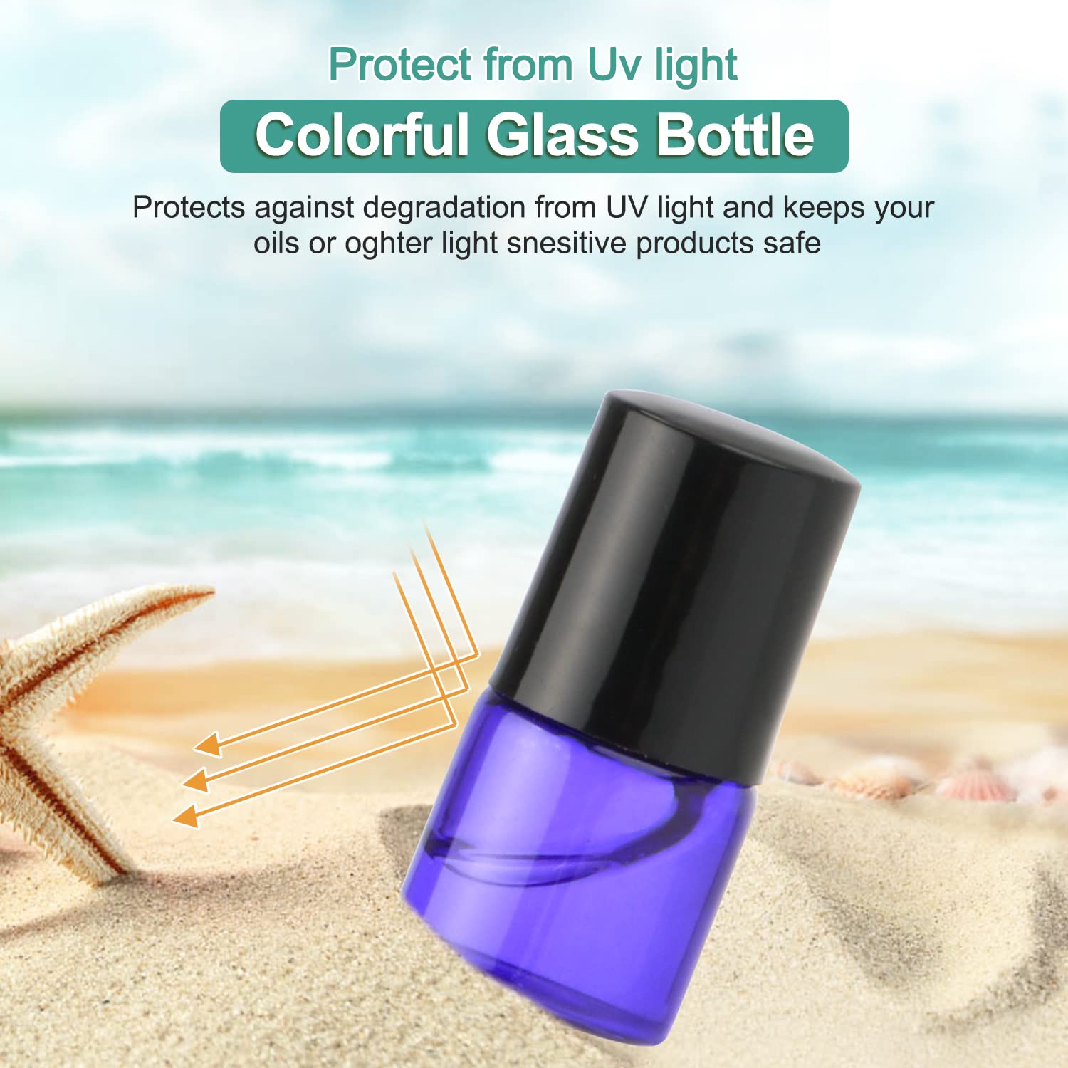 Furnido Pack of 50,1ml (1/4 Dram) Glass Roll on Bottle Mixed Color Sample Test Roller Essential Oil Vials Stainless Steel Roller