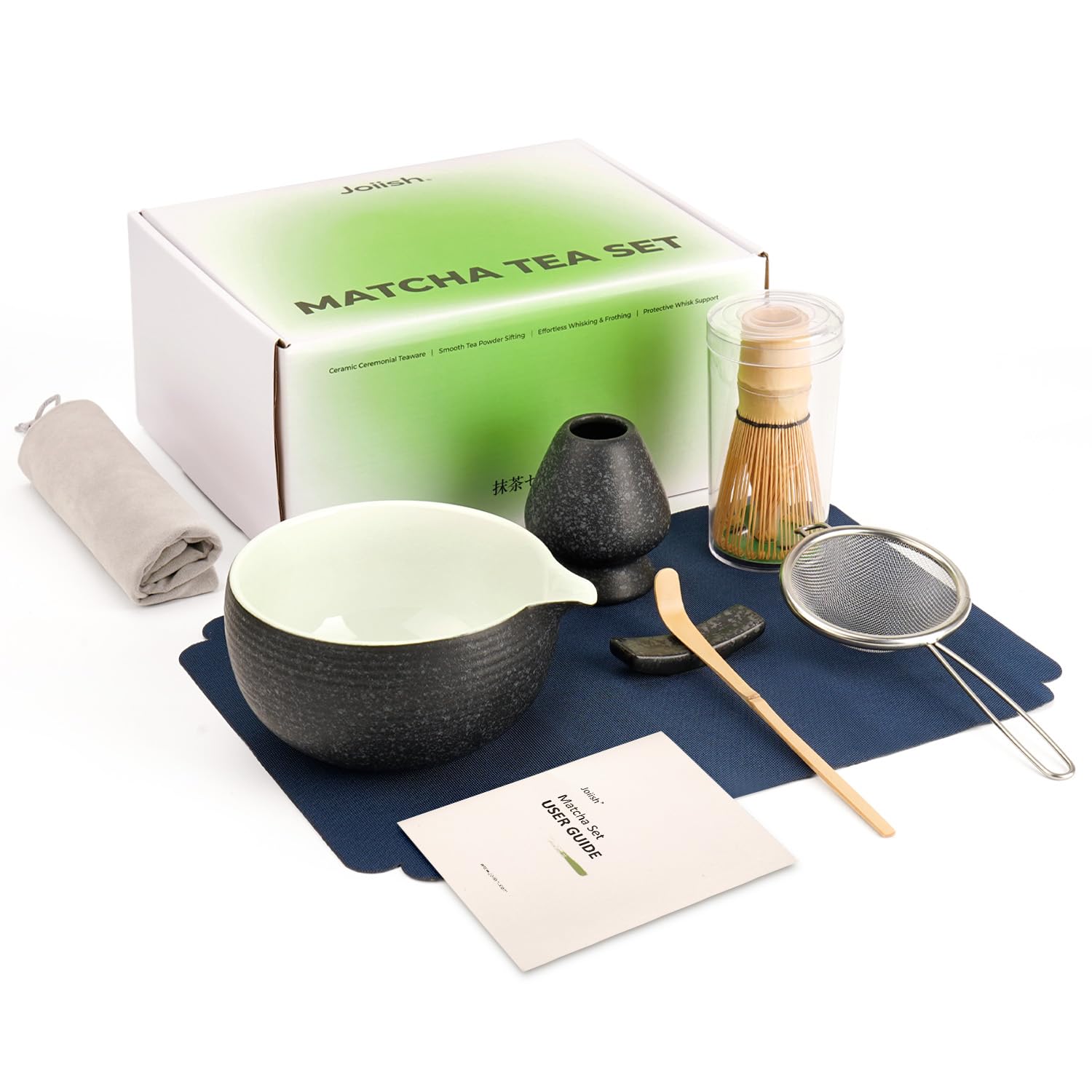 Joiish Matcha Kit Set - 7 Pcs, Ceramic Whisk & Bowl, Charcoal Grey, MCS-7001, Perfect for Making Matcha Tea