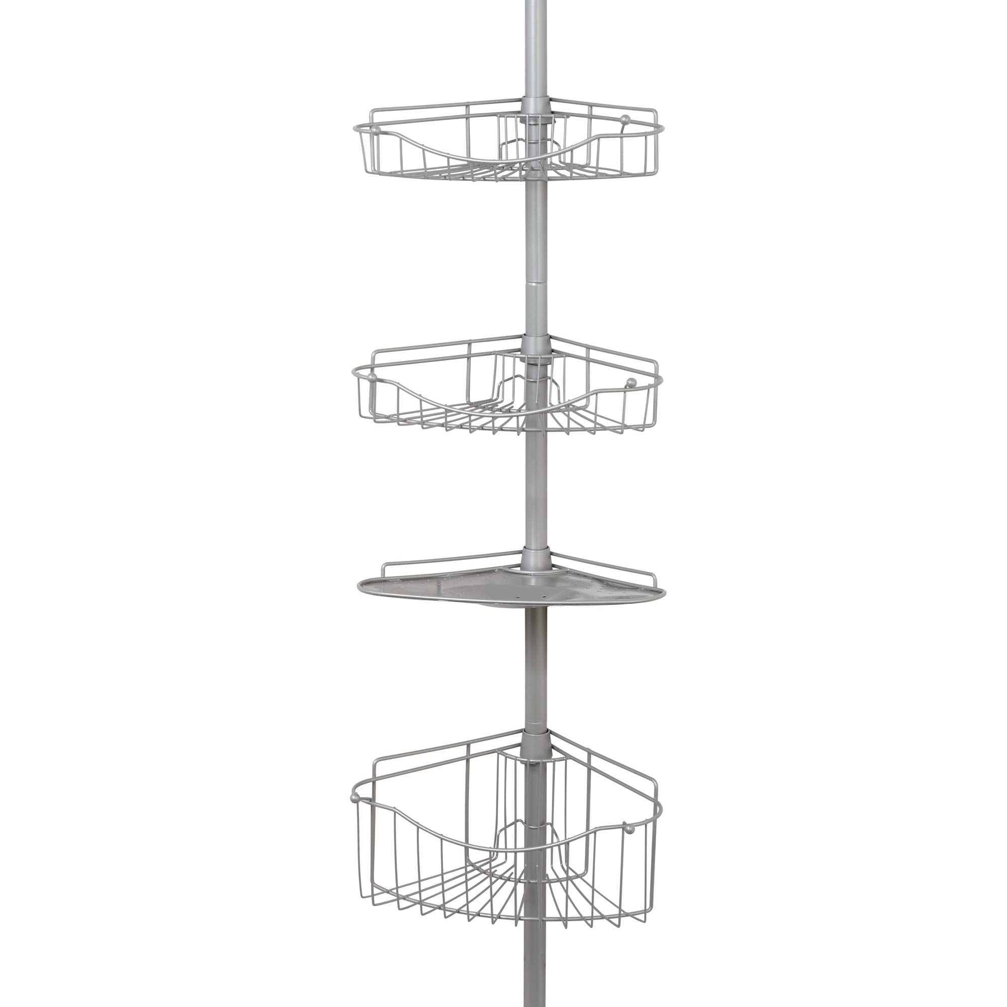 Zenna Home Tension Pole Shower Caddy, Rust Resistant, Corner Caddy With 3 Bathroom Storage Shelves And Soap Tray, Adjusts From 6