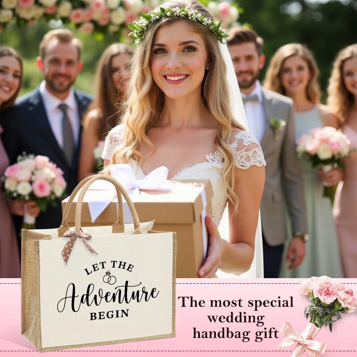 Bride Bag, Bride Gifts, Bridal Shower Gifts, Let The Adventure Begin Brides Canvas Tote Bag, Wedding Bachelorette Honeymoon Gift
