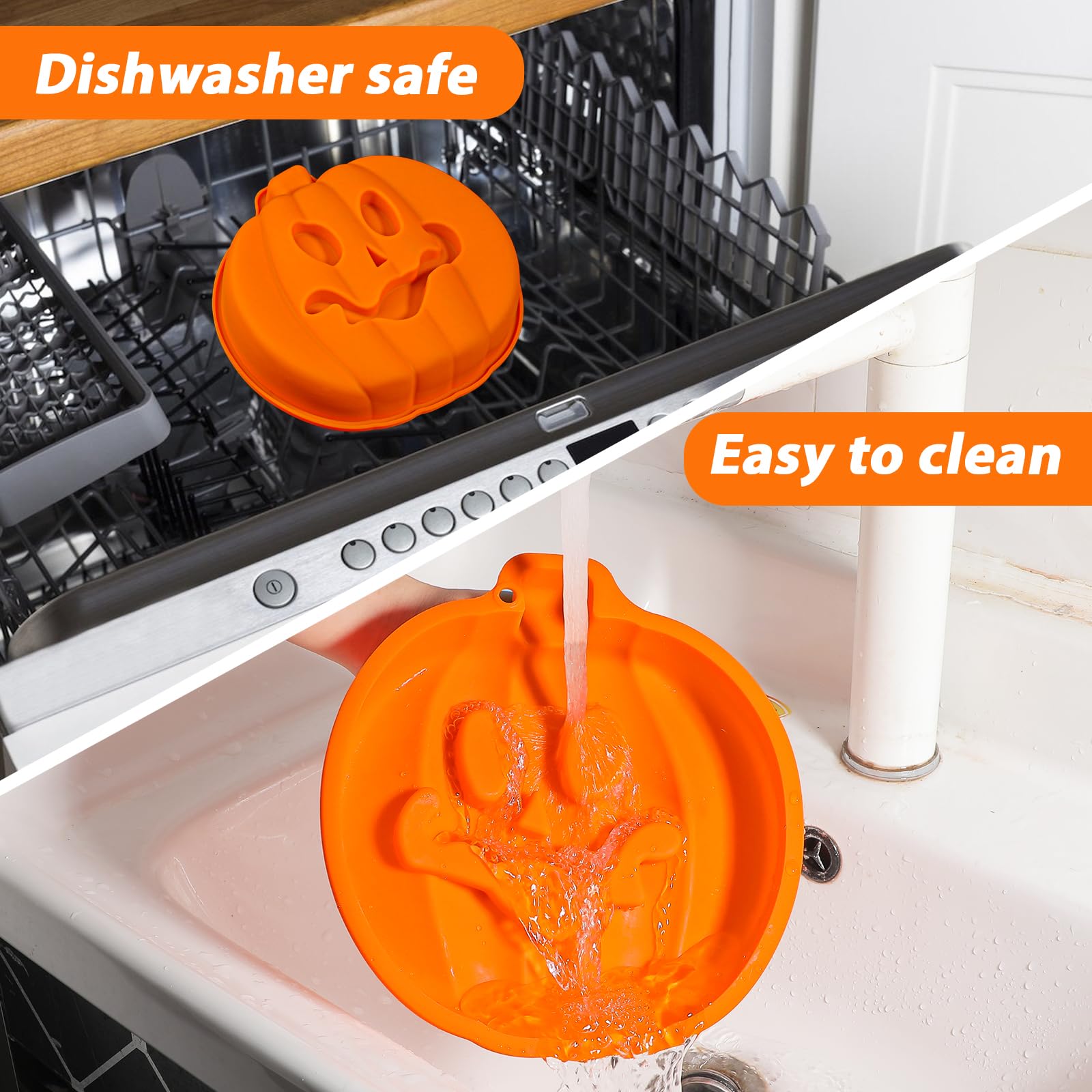 Webake Pumpkin 8 Inch Cake Pan Silicone Jack-O-Lantern Mold 3D Pumpkin Shaped Cake Mold Large, Halloween Baking Pan, Trick Or Tr