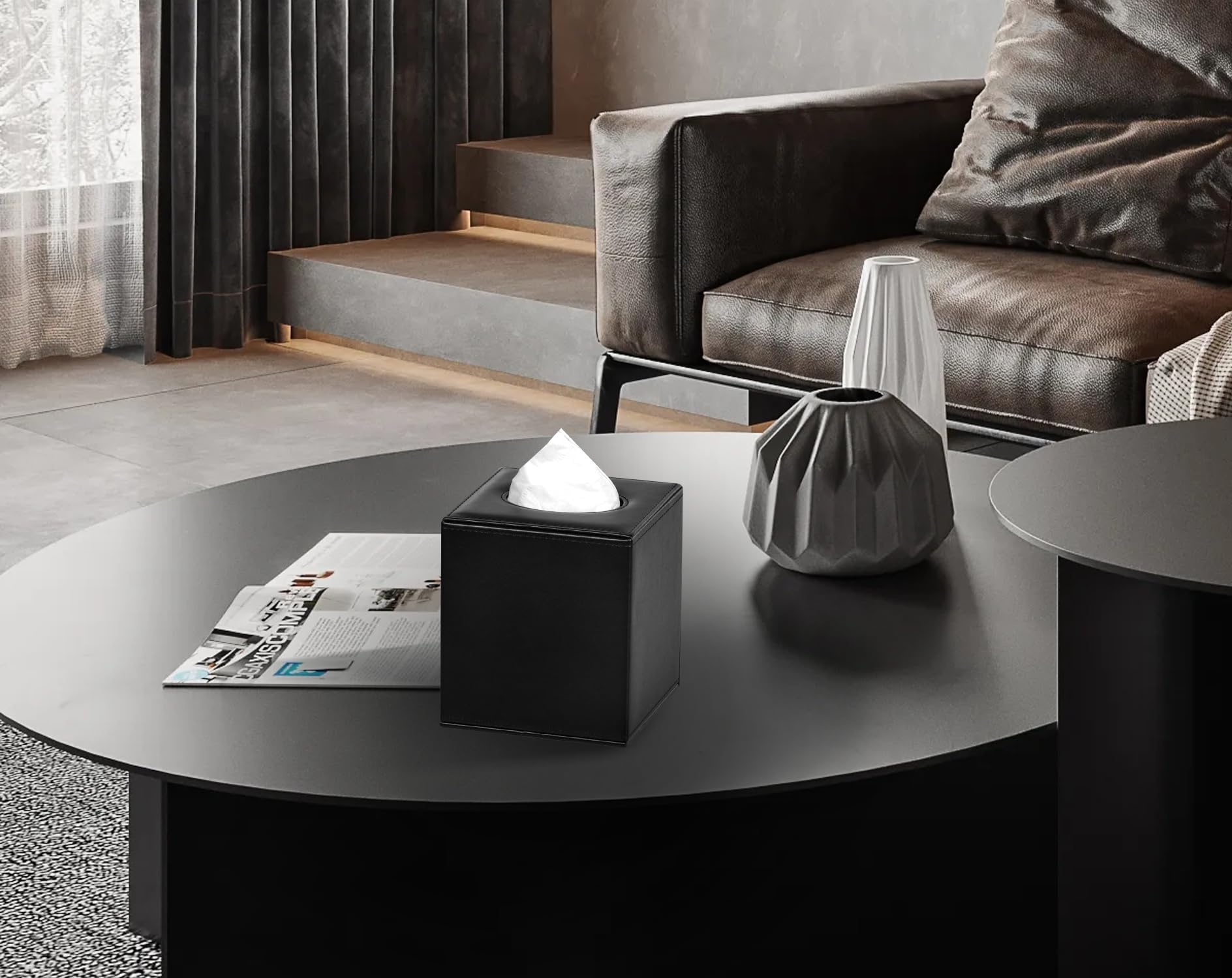 Colylan Tissue Box Cover Square Tissue Box Holder For Bathroom (Black)