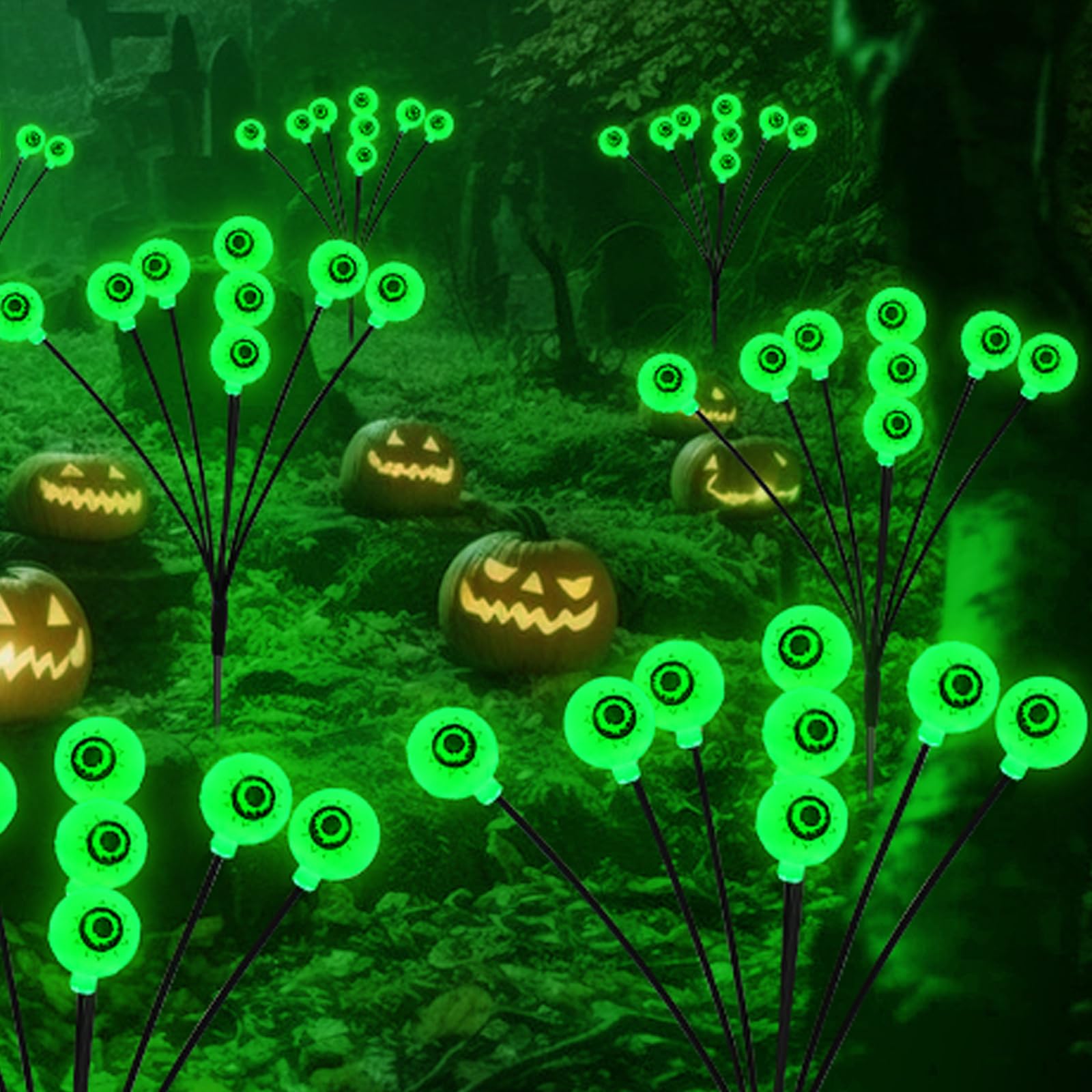 Solar Eyeball Lights Outdoor Waterproof 4 Pack 32 LED Halloween Eyeball Lights 8 Modes Scary Spooky Eyeballs Swaying Green Solar