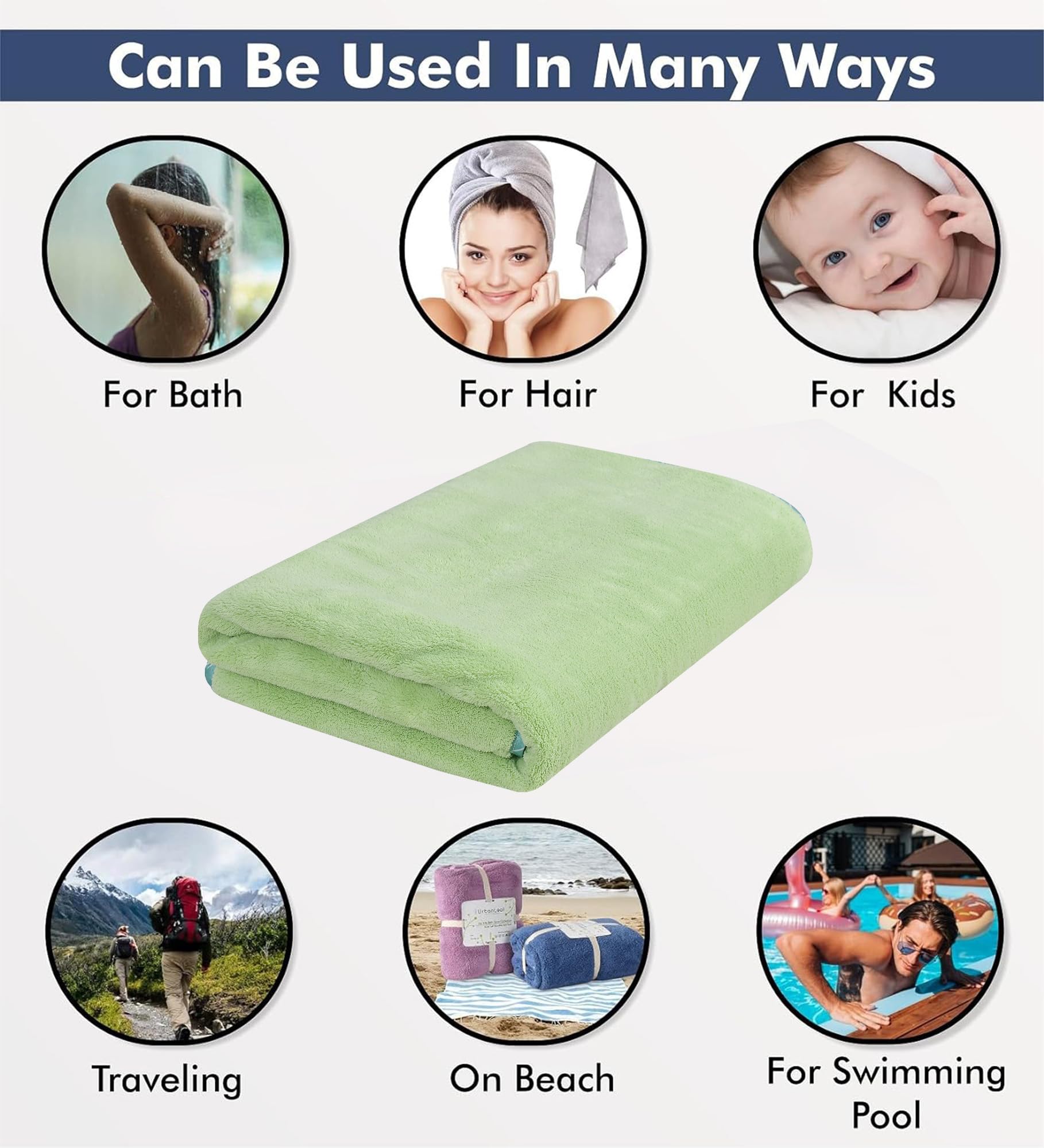 Urbanleaf Microfiber Large Bath Towel | Quick Dry Super Absorbent - Bath Towel For Men And Women | Pista Green | Towel For Bath,