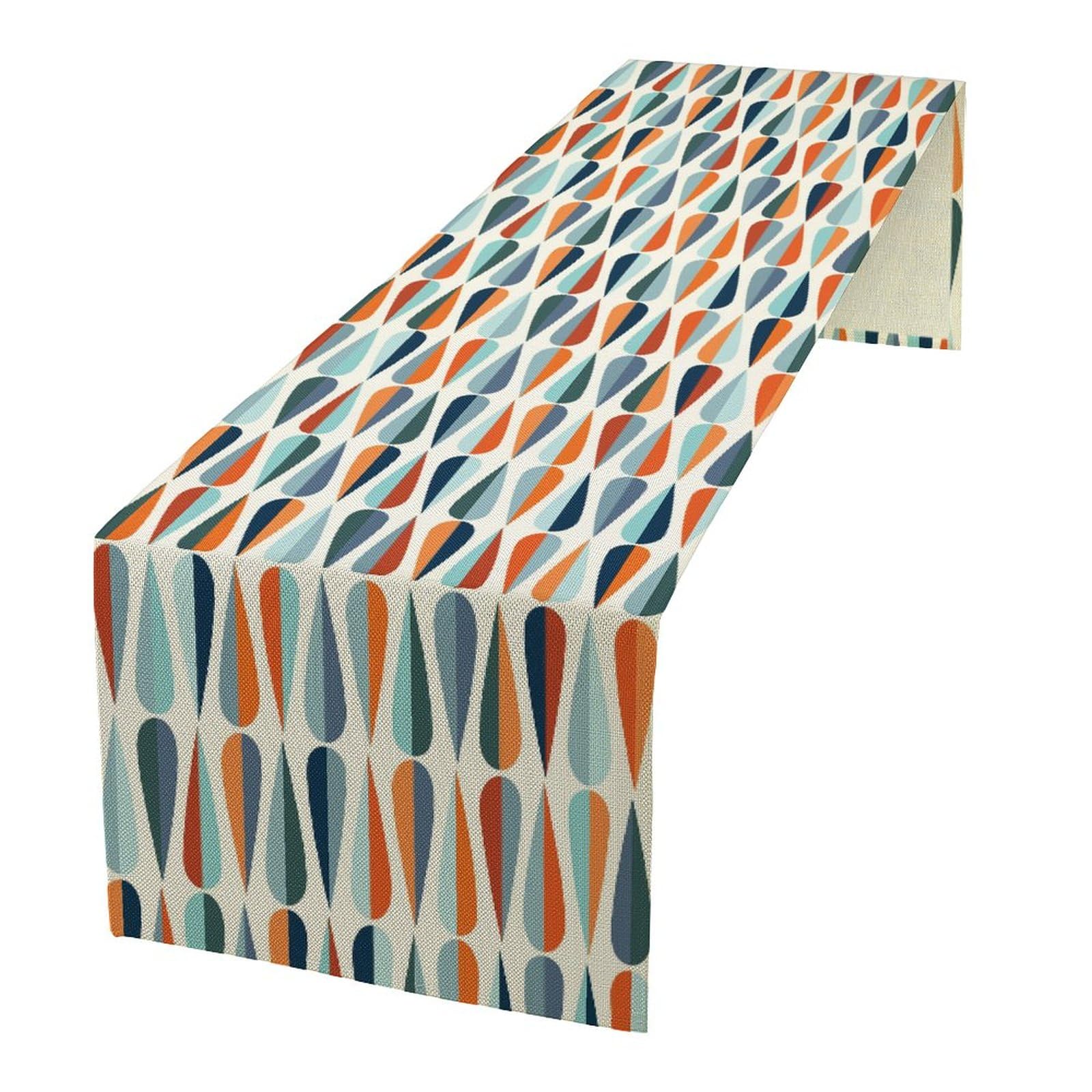 Mid Century Table Runner,Geometric Retro Drop Shapes Kitchen Table Runners For Family Dinner, Banquet, Parties And Celebrations,