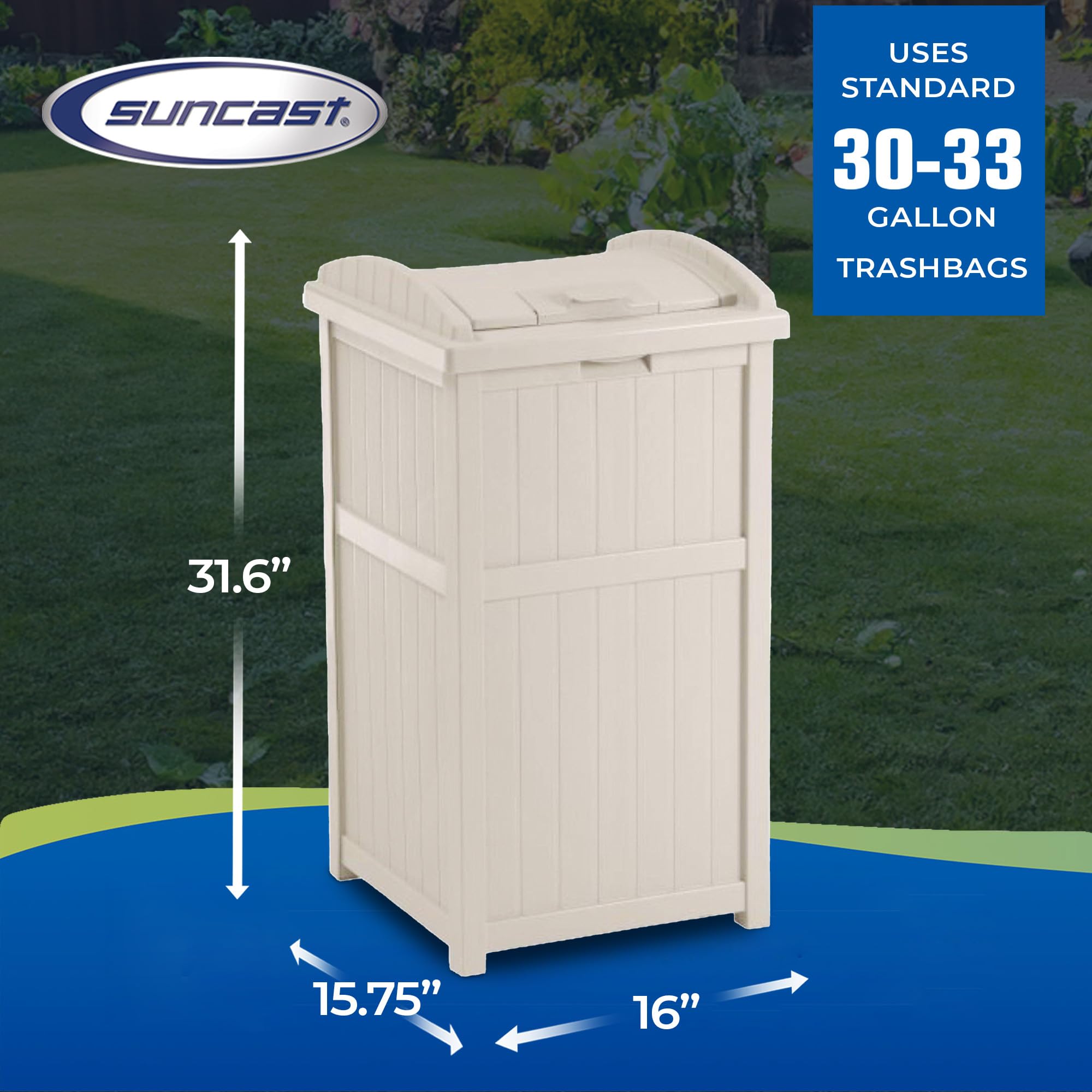 Suncast 30-33 Gallon Deck Patio Resin Garbage Trash Can Hideaway  Taupe (2 Pack)