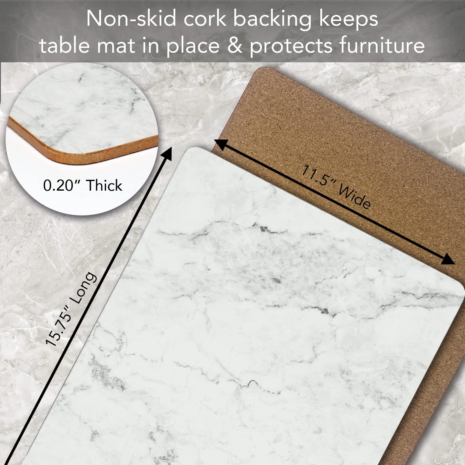 Cala Home White Marble Design Decorative Hardboard Cork Back Tabletop Placemats 4 Pack Manufactured In The Usa Heat Tolerant And