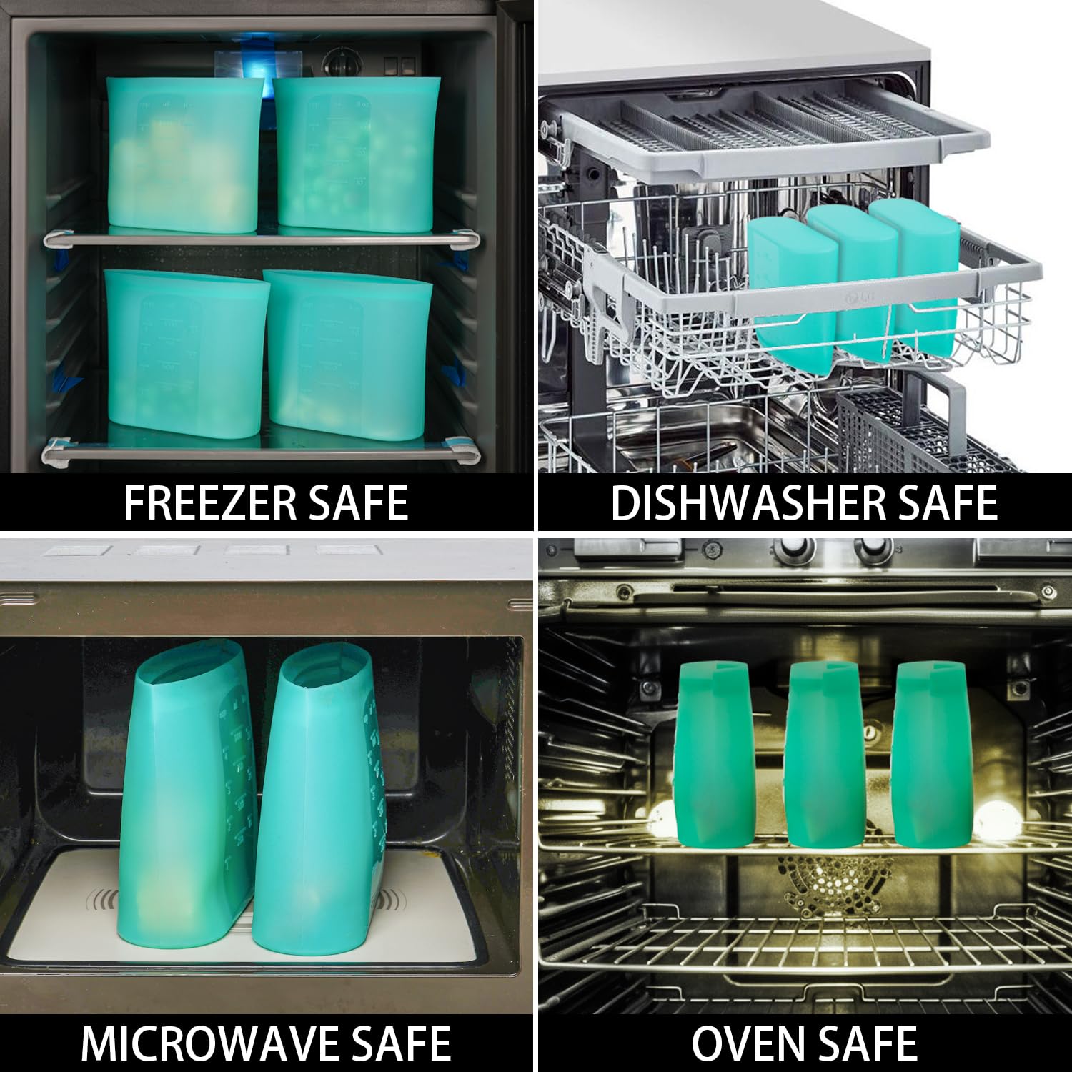 Annaklin Reusable Freezer Bags Quart Size, 4 Pack, 100% Silicone Stand Up Ziplock Reusable Silicone Food Storage Bags Sandwich B