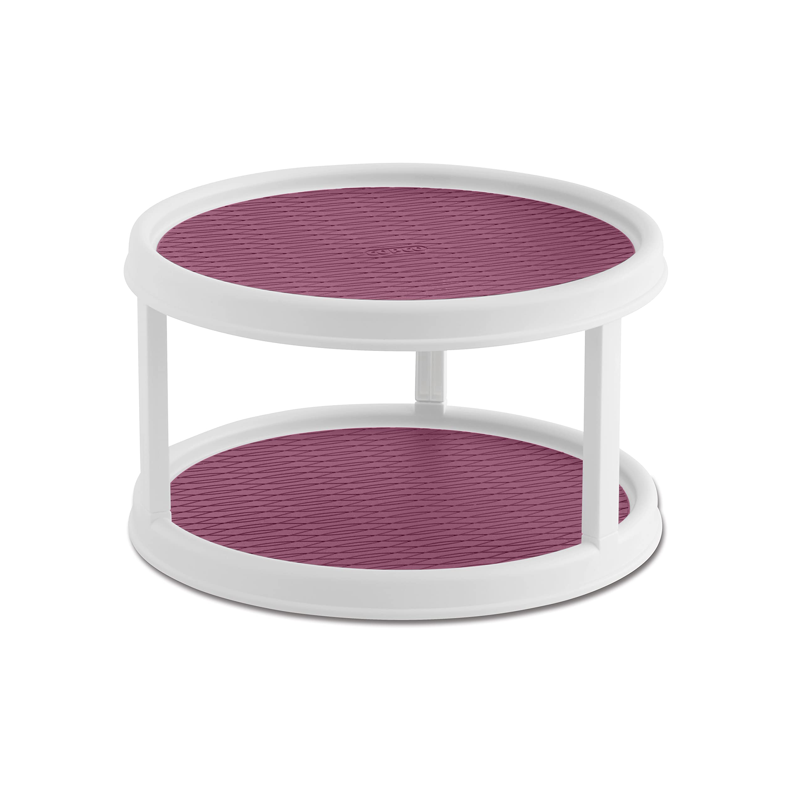 Copco Non-Skid 2 Tier Pantry Cabinet Lazy Susan Turntable, 12-Inch, White/Purple