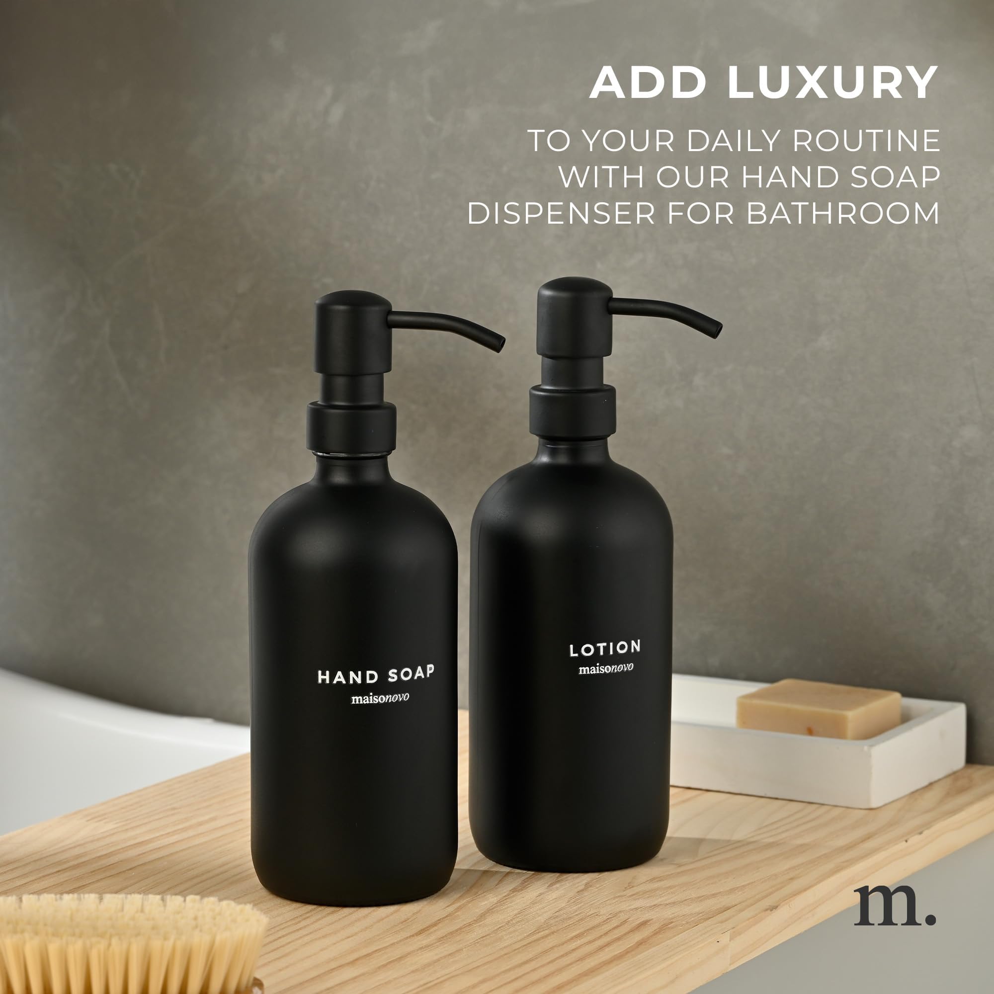 Maisonovo Black Hand Soap Dispenser For Bathroom Set | 16.9 Fl Oz Black Glass Black Pump X 2