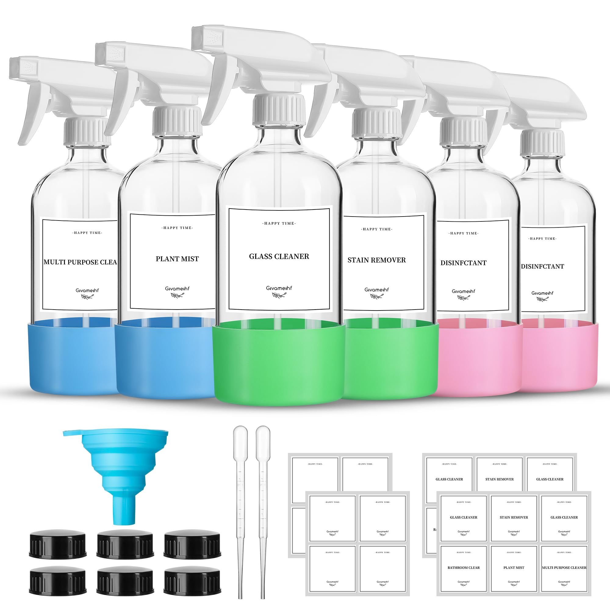 Givameihf 16Oz Clear Glass Spray Bottles,6 Pack Glass Spray Bottles Refillable Empty Bottle With Adjustable Nozzle,Spray Bottle