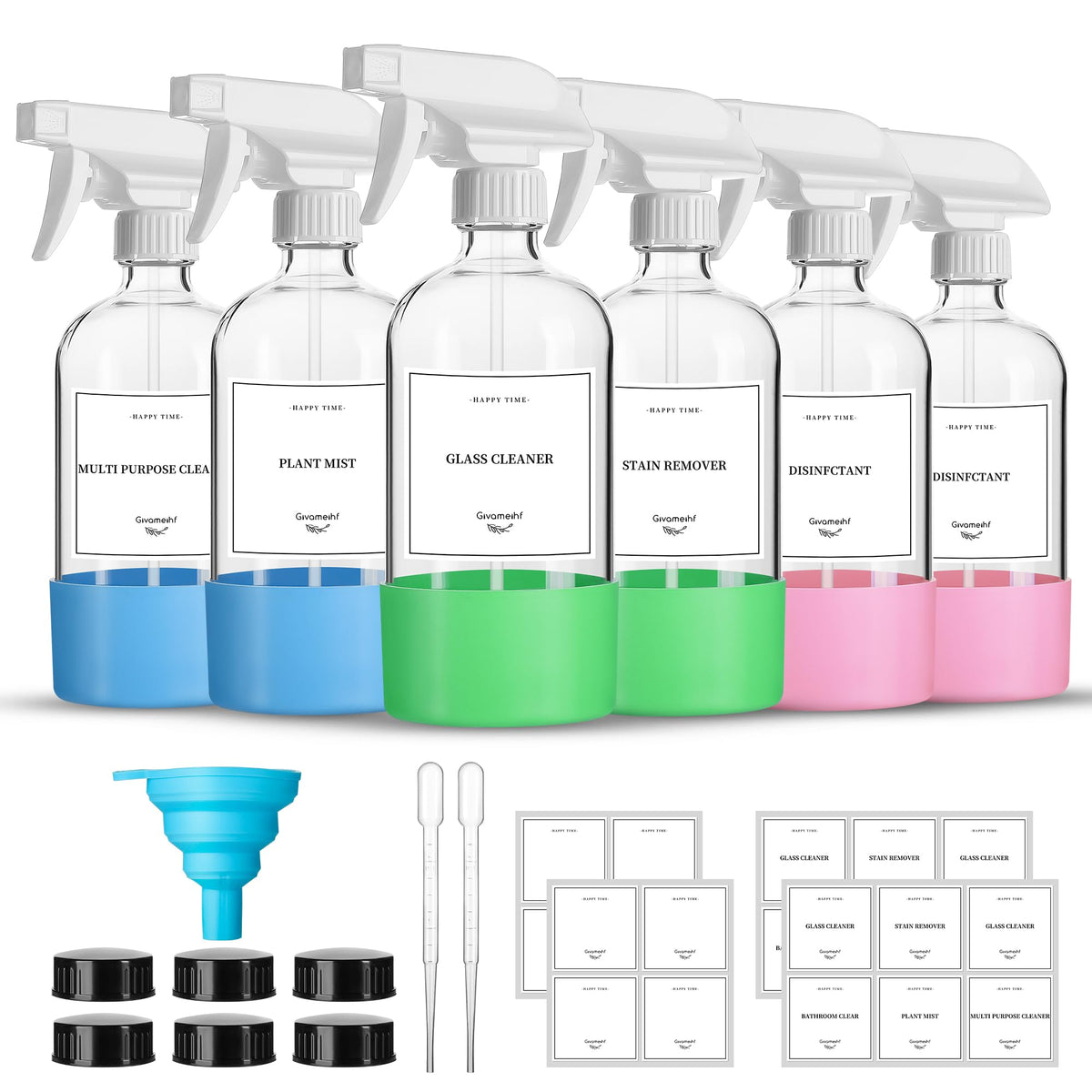 Givameihf 16Oz Clear Glass Spray Bottles,6 Pack Glass Spray Bottles Refillable Empty Bottle With Adjustable Nozzle,Spray Bottle