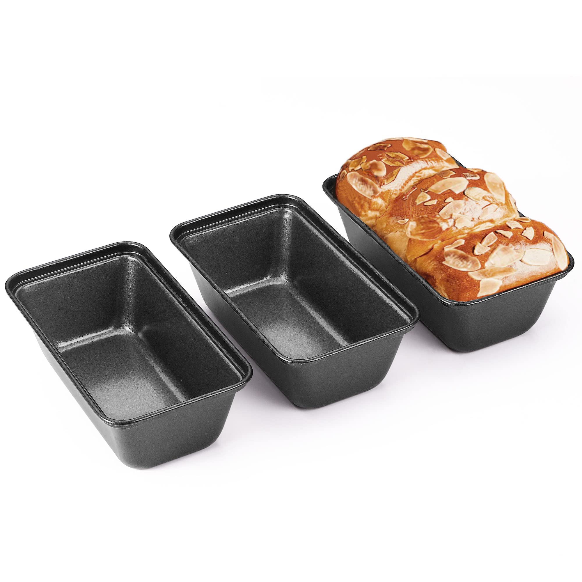 Hongbake Mini Loaf Pan For Baking Bread, 6 X 3.3 X 2 In Nonstick Small Banana Bread Tins Set Of 3, Tiny Carbon Steel Meatloaf Pa