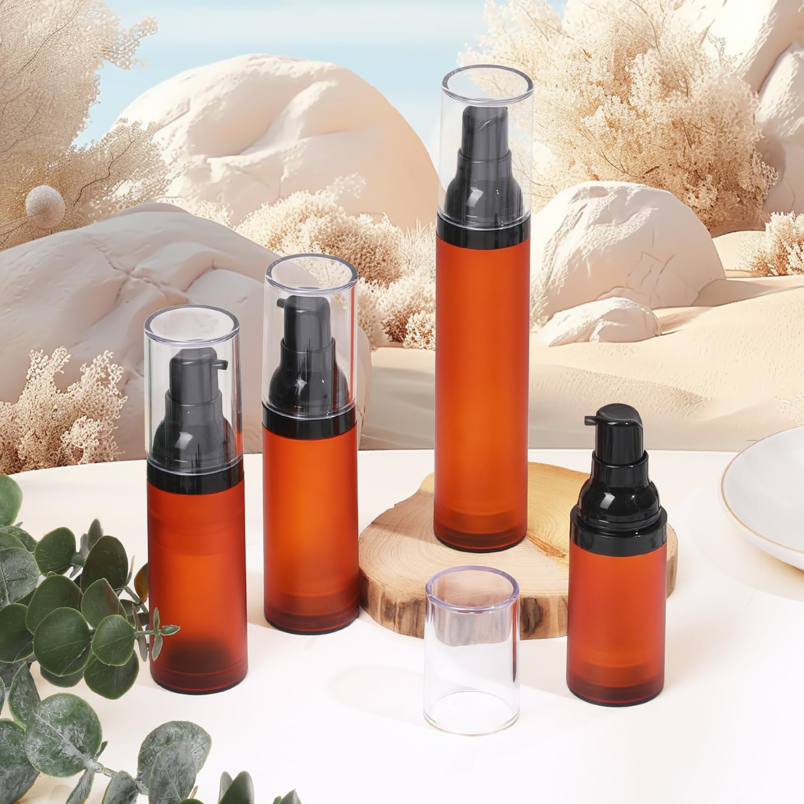 Ronrons Brown Airless Pump Bottles, 1.7 Oz Travel Bottles Small Pump Bottle Dispenser Leakproof Cosmetic Containers For Foundati
