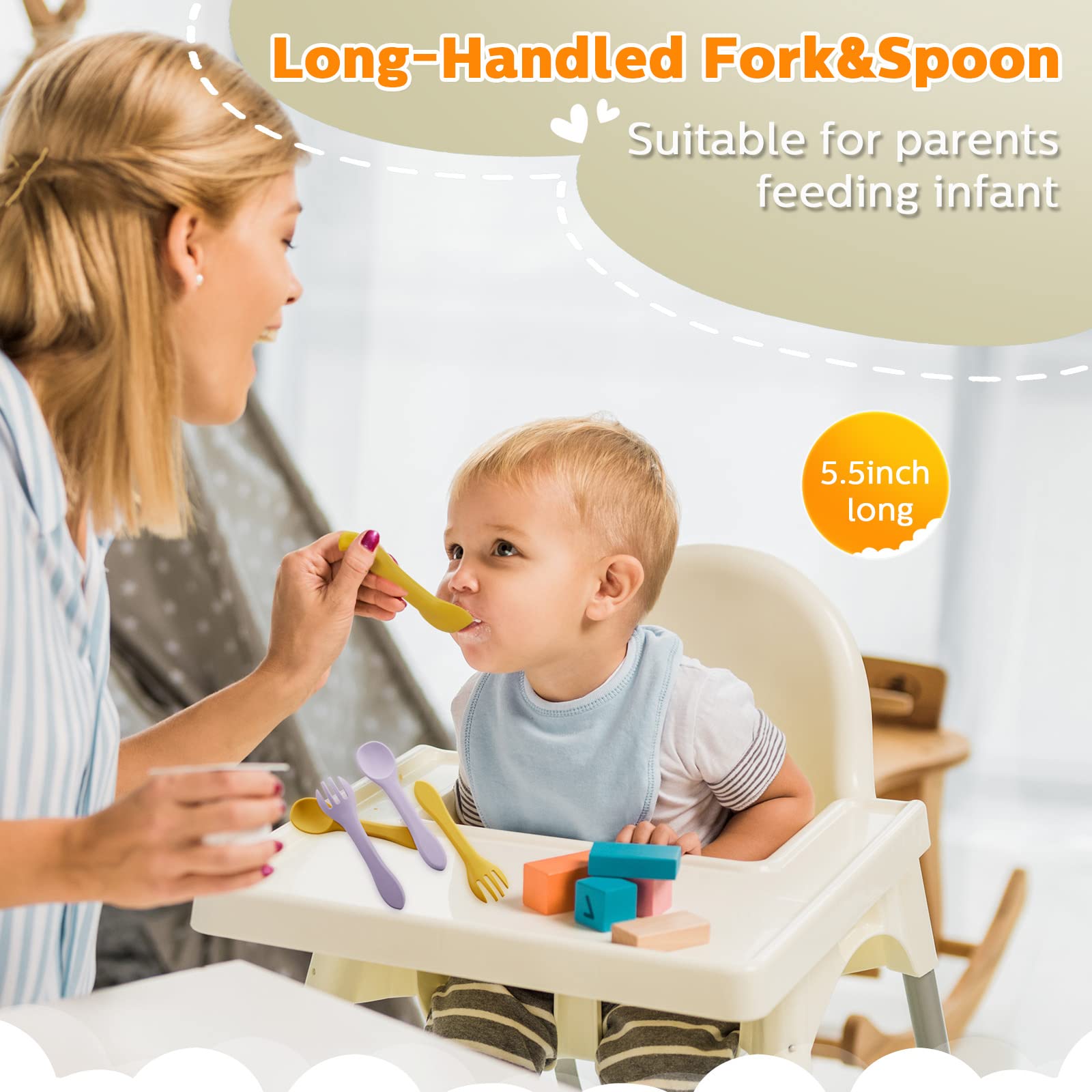 10 Pieces Baby Led Weaning Spoons And Forks Set Infant Silicone Spoon First Self Feed Baby Training Utensils For Toddler First S