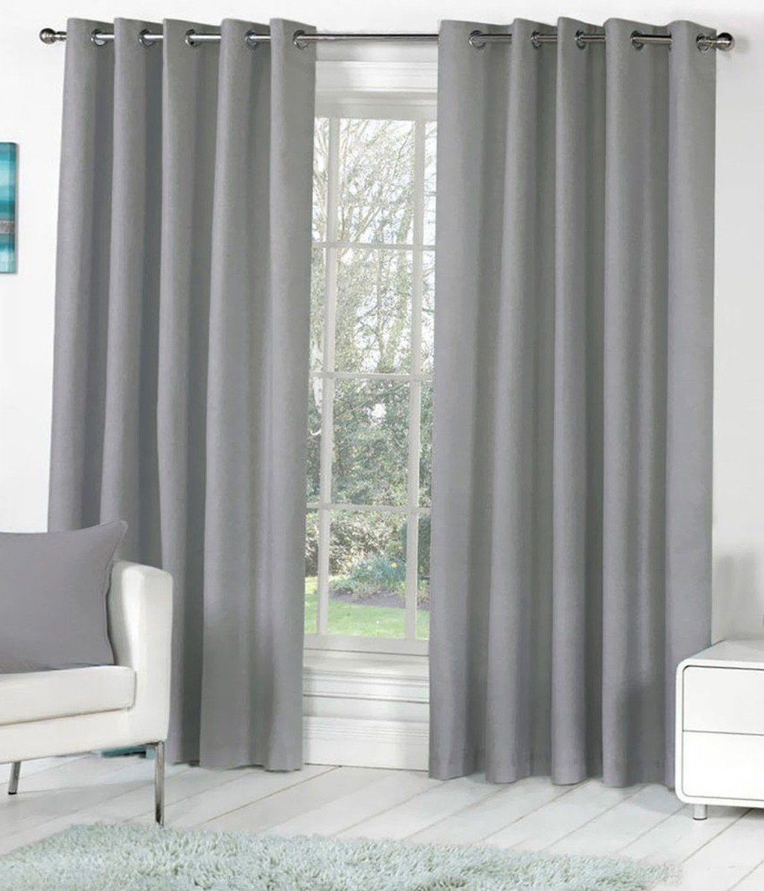Hfi Royal Silky Solid Grommet Door Curtain  7 Feet, Grey  2 Piece, Opaque