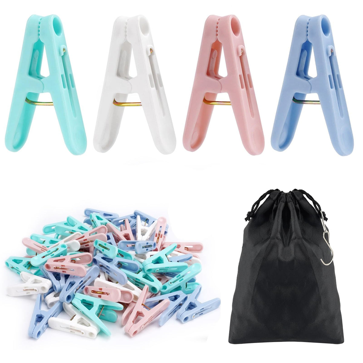 Plastic Clothes Pins Laundry Clips 56 Pcs Colorful Clothespins 2 inch ...