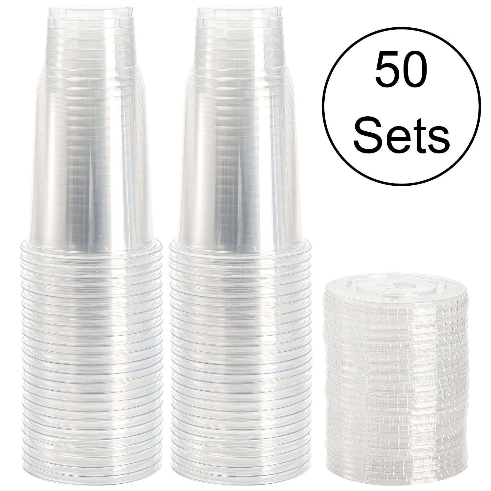 Topzea 50 Pack Clear Plastic Cup With Flat Lid For Iced Coffee, 32Oz Pe Plastic Drinking Cup, Large Disposable Parfait Fruit Cup