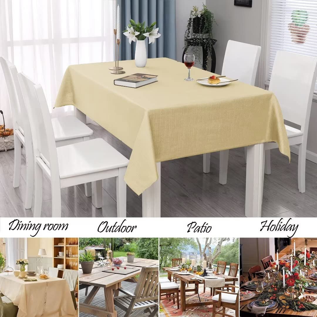Mikiup Faux Linen Rectangle Tablecloth - Waterproof And Washable Slubby Textured Weaves Table Cloth, Indoor & Outdoor Table Cove