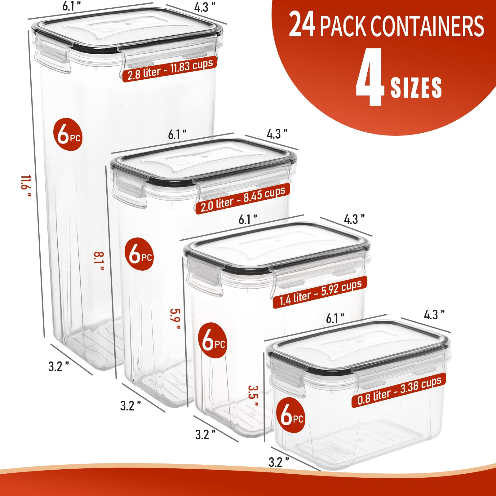 Skroam 24 Pack Airtight Food Storage Containers With Lids For Kitchen Pantry Organization And Storage, Bpa Free, Plastic Caniste