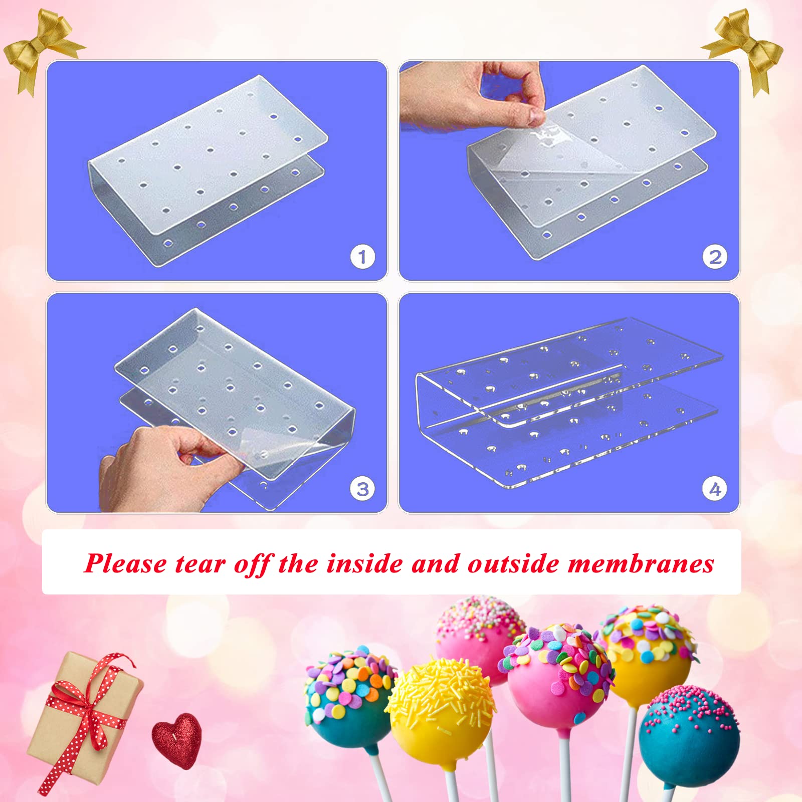 Aongch 2Pcs Cake Pop Display Stand With 300 Pcs Cake Pop Sticks And Wrappers Kit, 15 Hole Clear Acrylic Lollipop Holder For Wedd