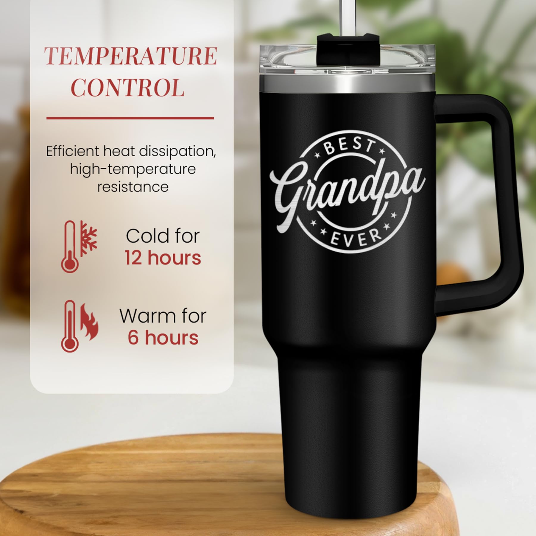 SANDJEST Best Grandpa Ever Tumbler with Handle 40oz, Grandfather Gifts for Birthday Christmas Fathers Day Valentines, Presents f